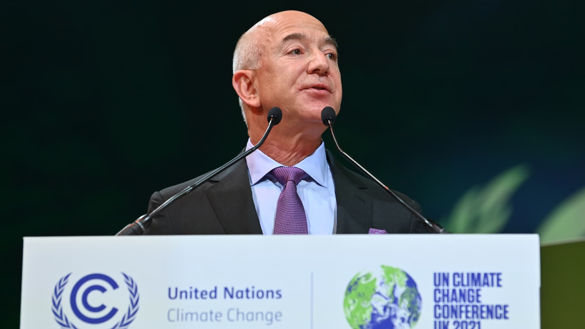 Jeff Bezos speaks at the COP26 climate summit in Glasgow, United Kingdom on November 2, 2021.