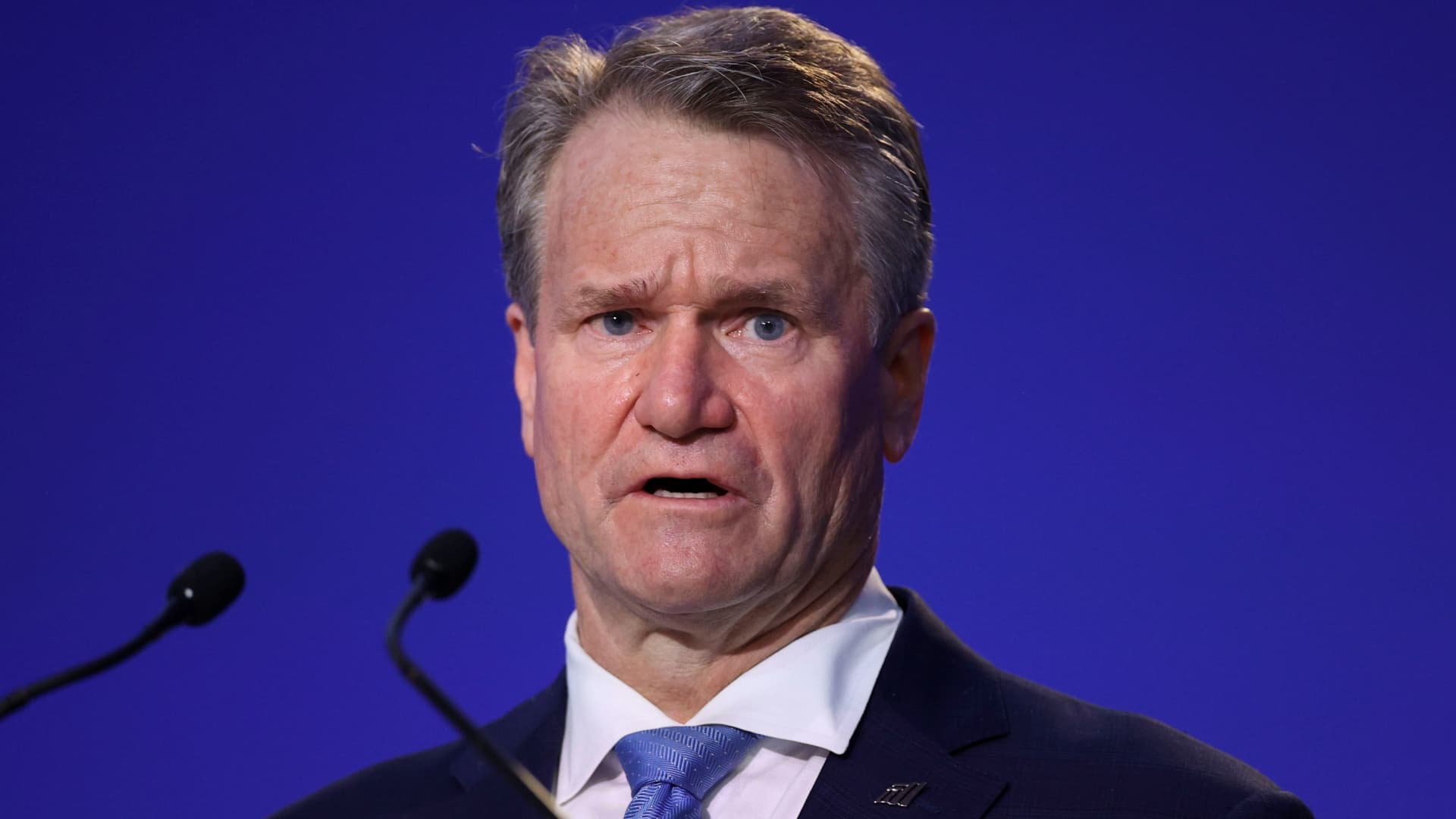 CEO and Chairman of the Bank of America Brian Moynihan speaks during the UN Climate Change Conference (COP26) in Glasgow, Scotland, Britain, November 2, 2021.