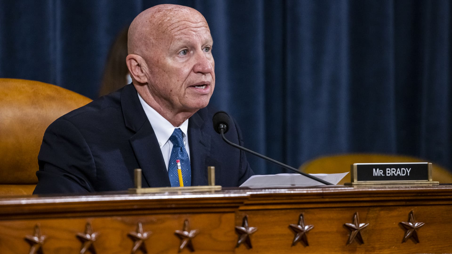 Rep. Kevin Brady, R-Texas, ranking member of the House Ways and Means Committee, speaks during a markup of the Build Back Better Act in Washington, D.C., on Sept. 9, 2021.