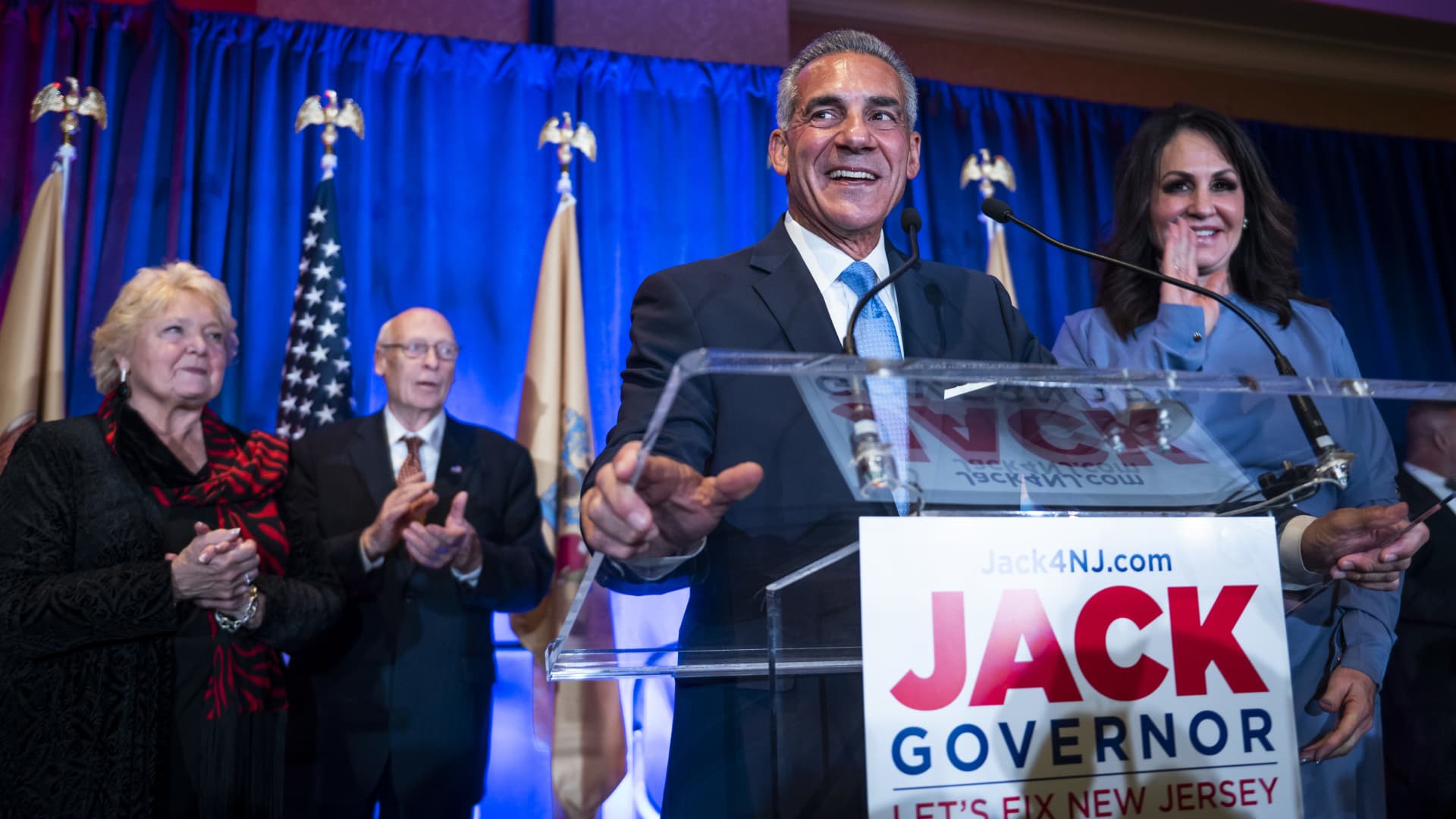 Jack Ciattarelli, Republican candidate for governor of New Jersey, speaks during an election night event in Bridgewater Township, New Jersey, U.S., on Wednesday, Nov. 3, 2021.