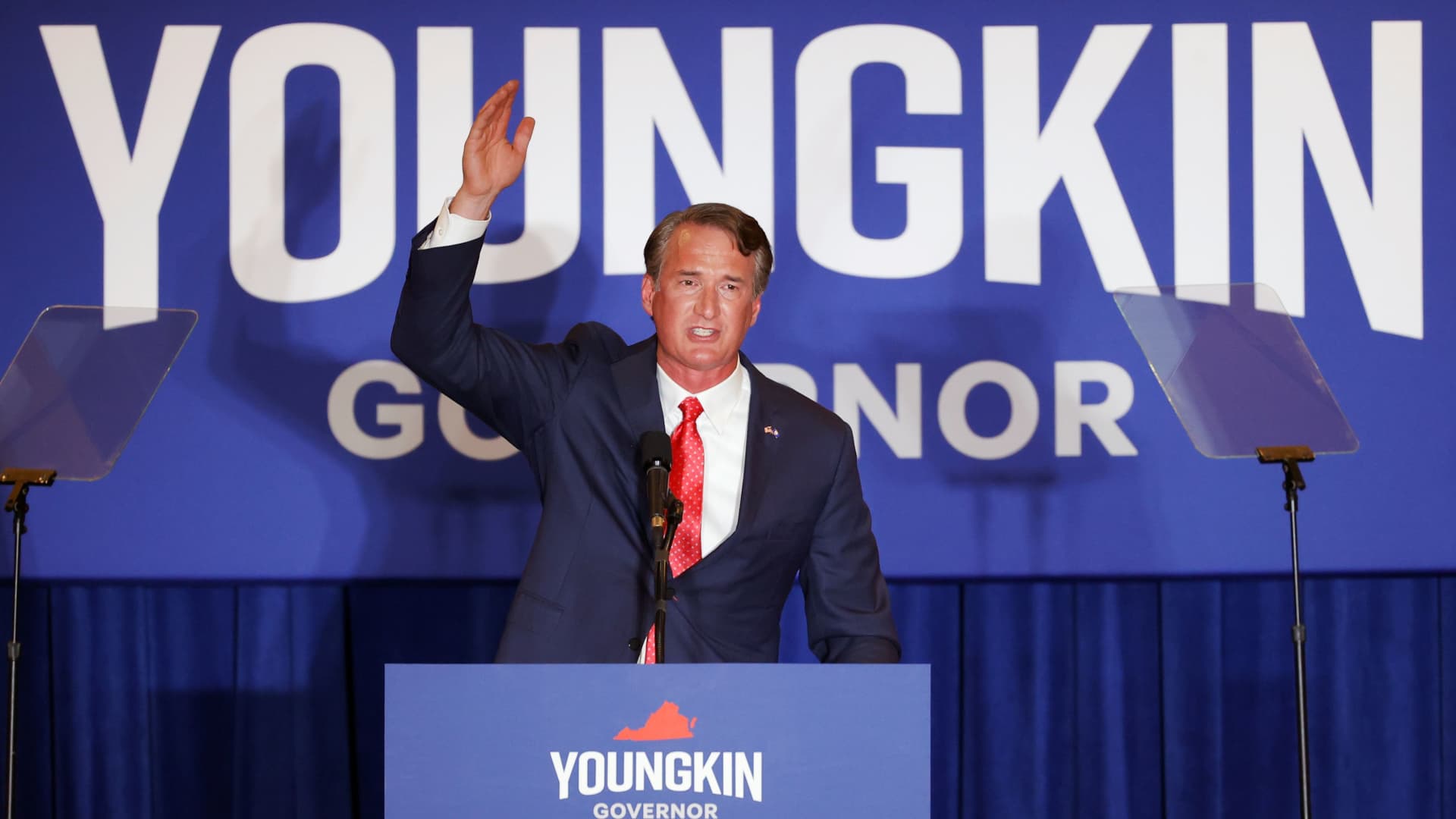Virginia Republican gubernatorial nominee Glenn Youngkin speaks during his election night party at a hotel in Chantilly, Virginia, U.S., November 3, 2021.