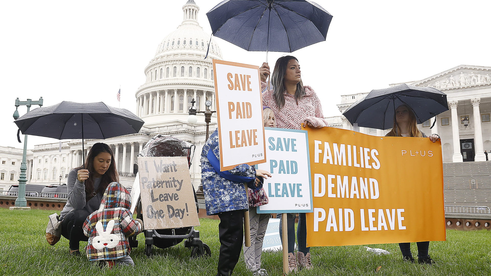 Families, parents and caregivers call on Congress to include paid family and medical leave in the Build Back Better legislative package during an all-day Nov. 2, 2021 vigil in Washington, D.C.