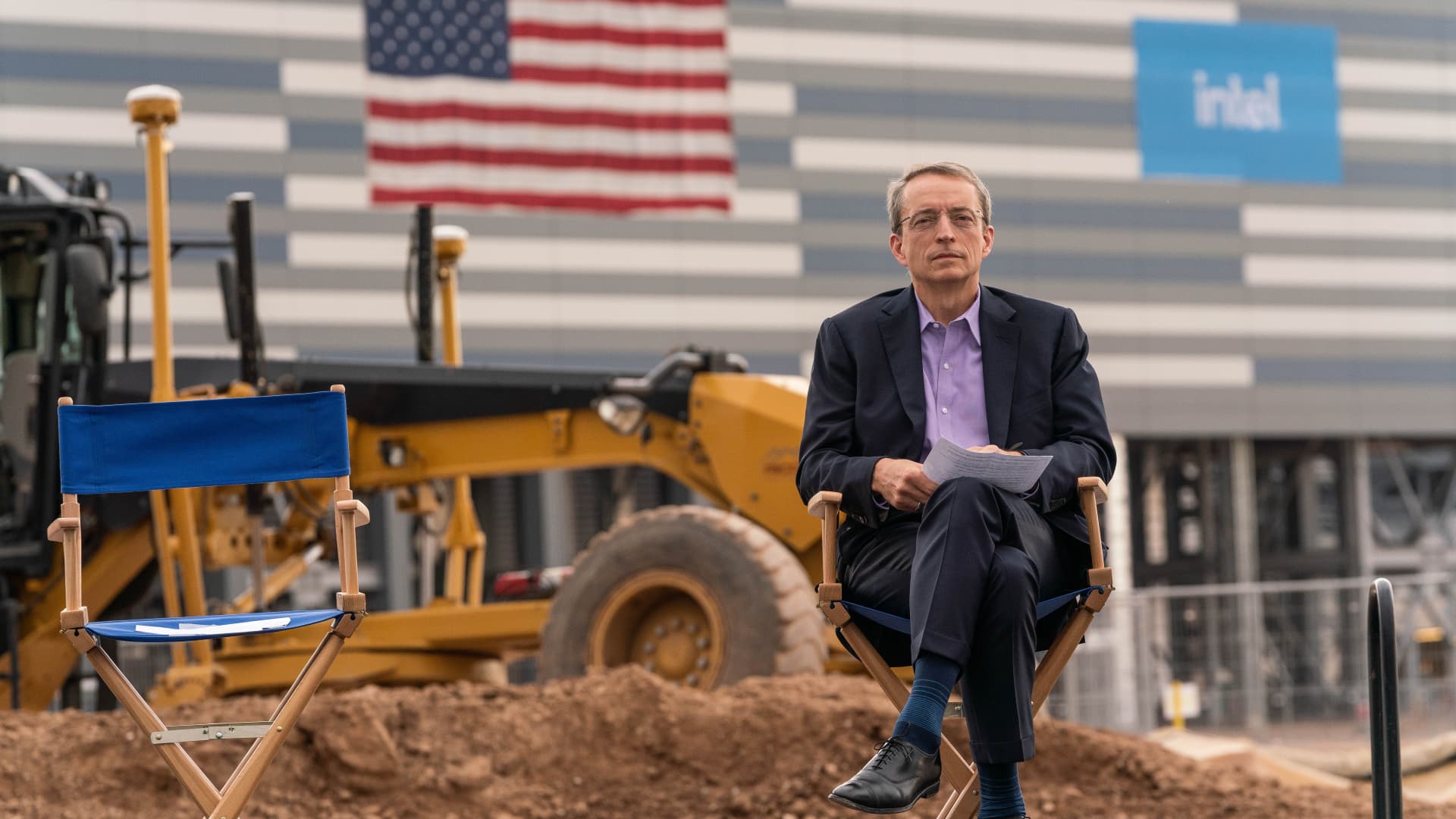 Intel CEO Pat Gelsinger at the groundbreaking of two new chip fabrication plants in Chandler, Arizona, on Friday, Sept. 24, 2021.