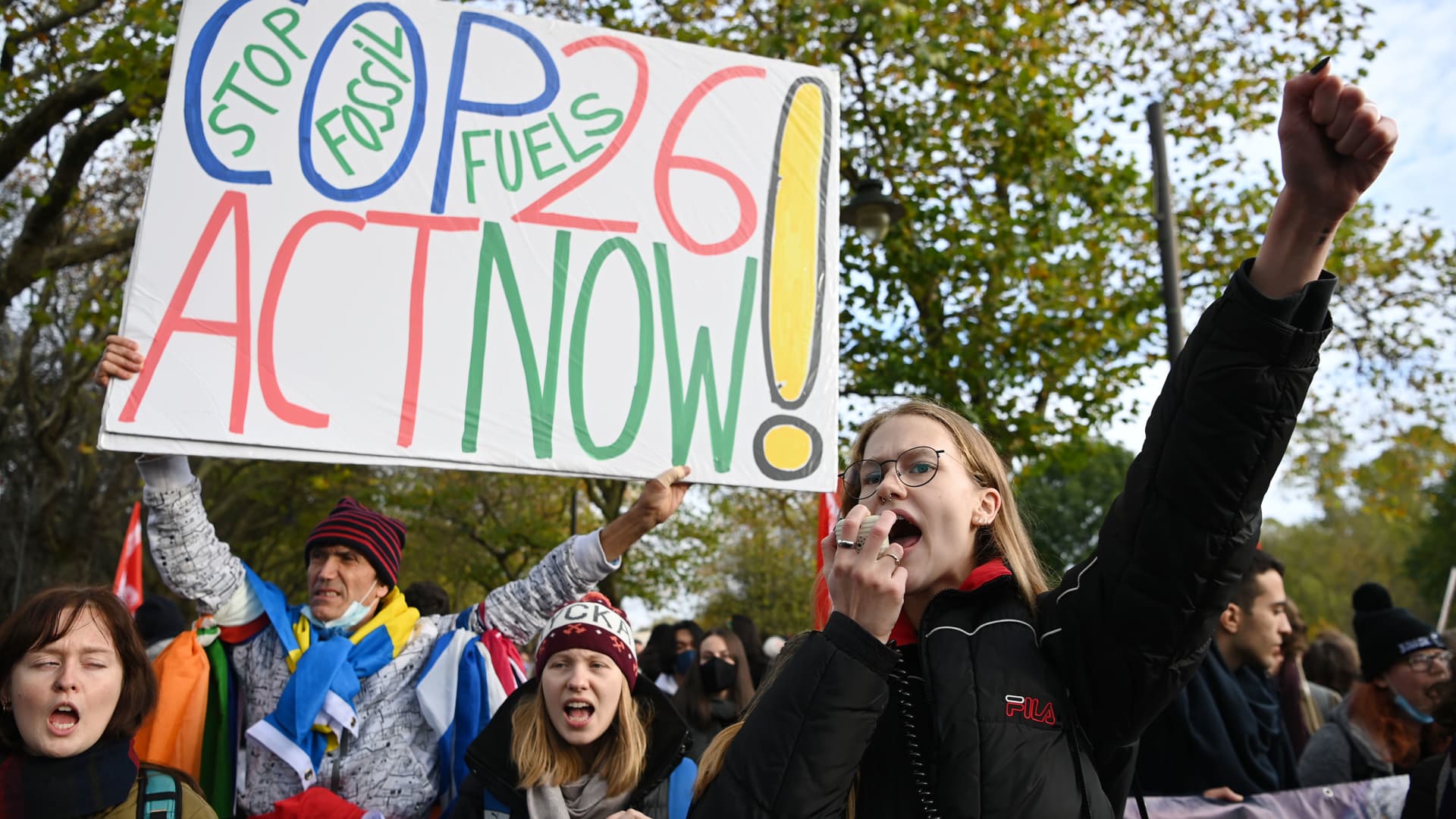 Young protestors attend the Fridays For Future COP26 Scotland March on November 5, 2021 in Glasgow, Scotland.