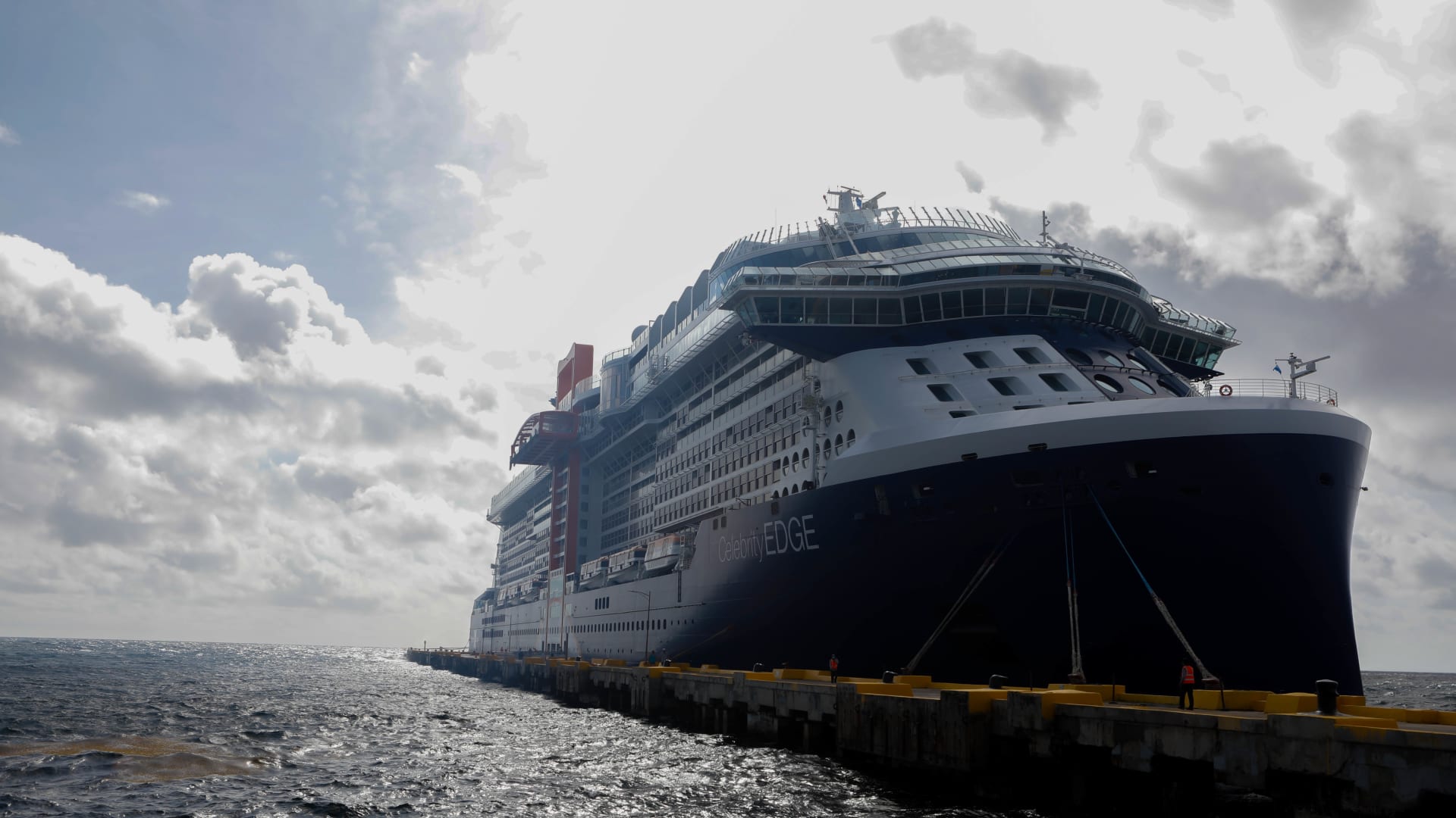 The Celebrity Edge cruise ship, the first revenue-earning cruise to depart from the U.S. after a pandemic-induced hiatus, docks during a stop in Costa Maya, Mexico on Tuesday, June 29, 2021.