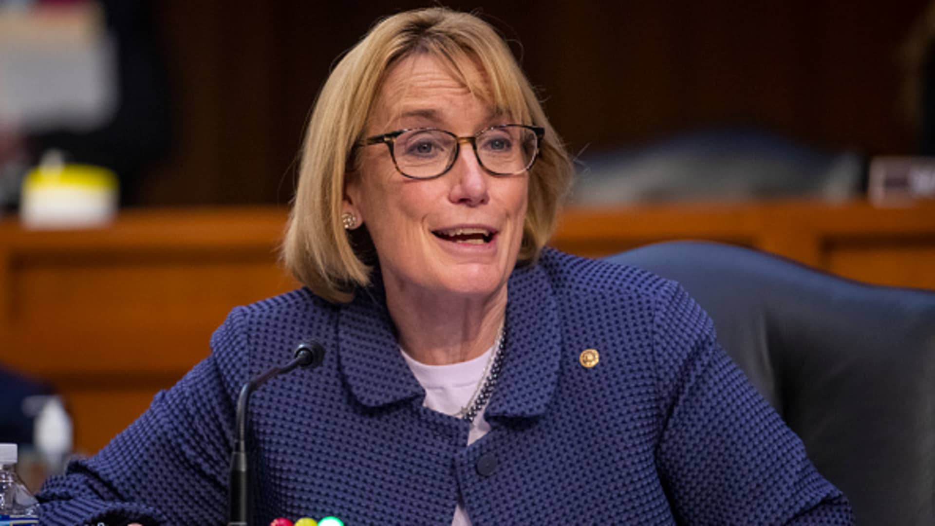 Sen. Maggie Hassan (D-NH) questions Secretary of Education Miguel Cardona during a Senate Health, Education, Labor, and Pensions Committee hearing to discuss reopening schools during the COVID-19 pandemic on Capitol Hill on September 30, 2021 in Washington, DC.