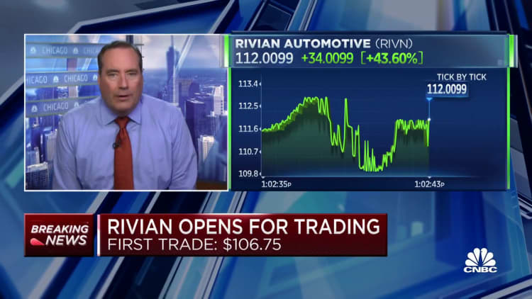 Rivian opens for trading, hits $106.75