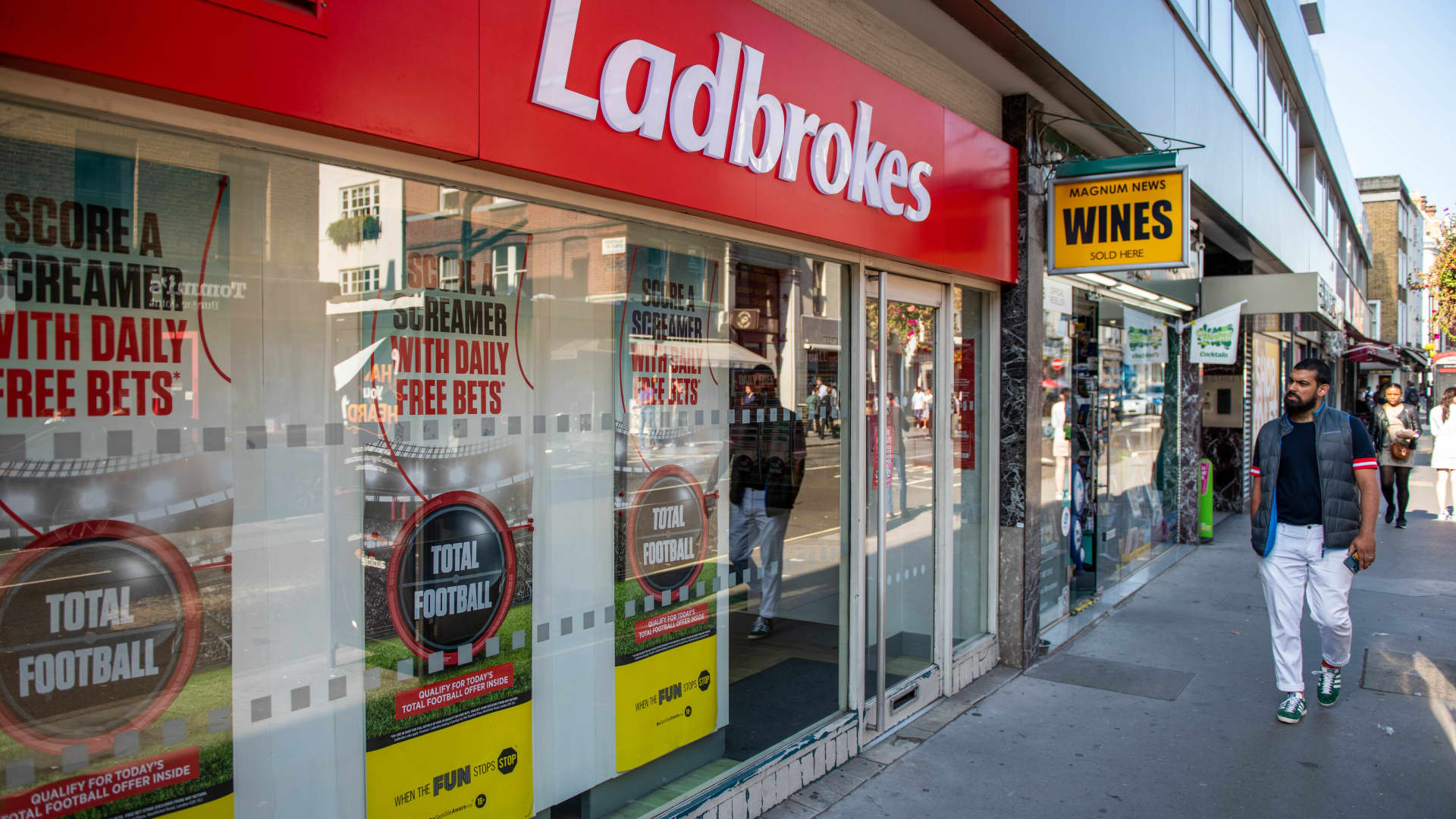A Ladbrokes betting shop, operated by Entain Plc, in London, U.K., on Wednesday, Sept. 22, 2021.