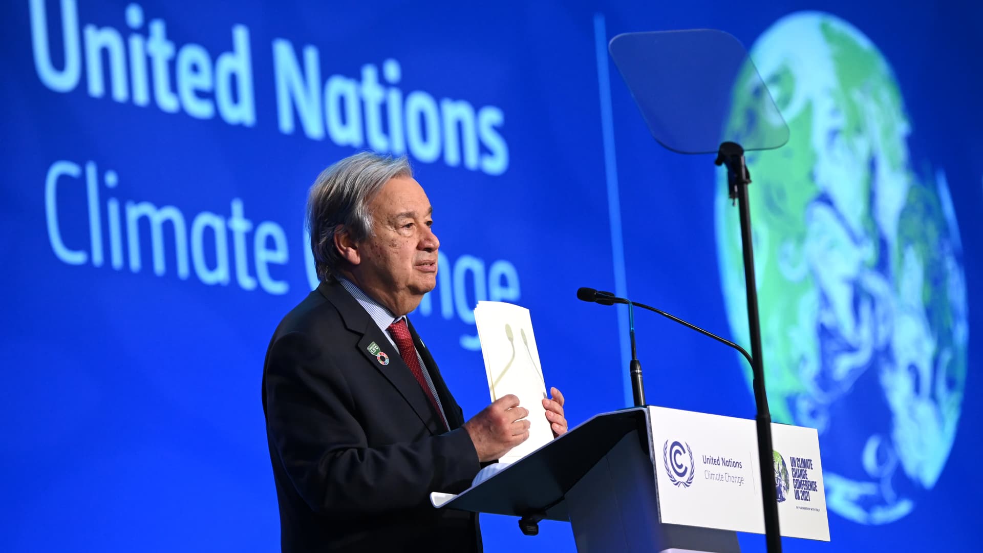 GLASGOW, SCOTLAND - NOVEMBER 11: António Guterres, Secretary-General of the United Nations, speaks during the Global Climate Action High-level event.