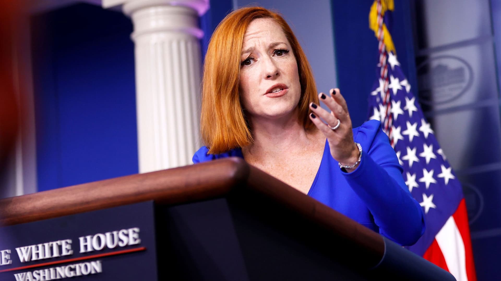 White House Press Secretary Jen Psaki holds the daily press briefing at the White House in Washington, October 27, 2021.