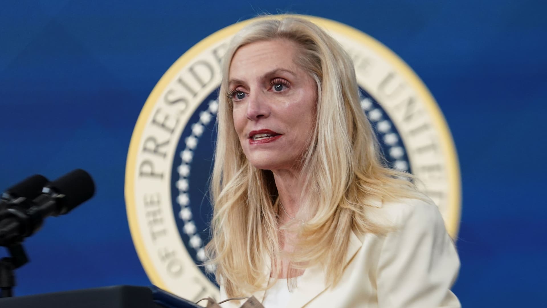 U.S. Federal Reserve board member Lael Brainard speaks after she was nominated by U.S. President Joe Biden to serve as vice chair of the Federal Reserve, in the Eisenhower Executive Office Building’s South Court Auditorium at the White House in Washington, U.S., November 22, 2021.