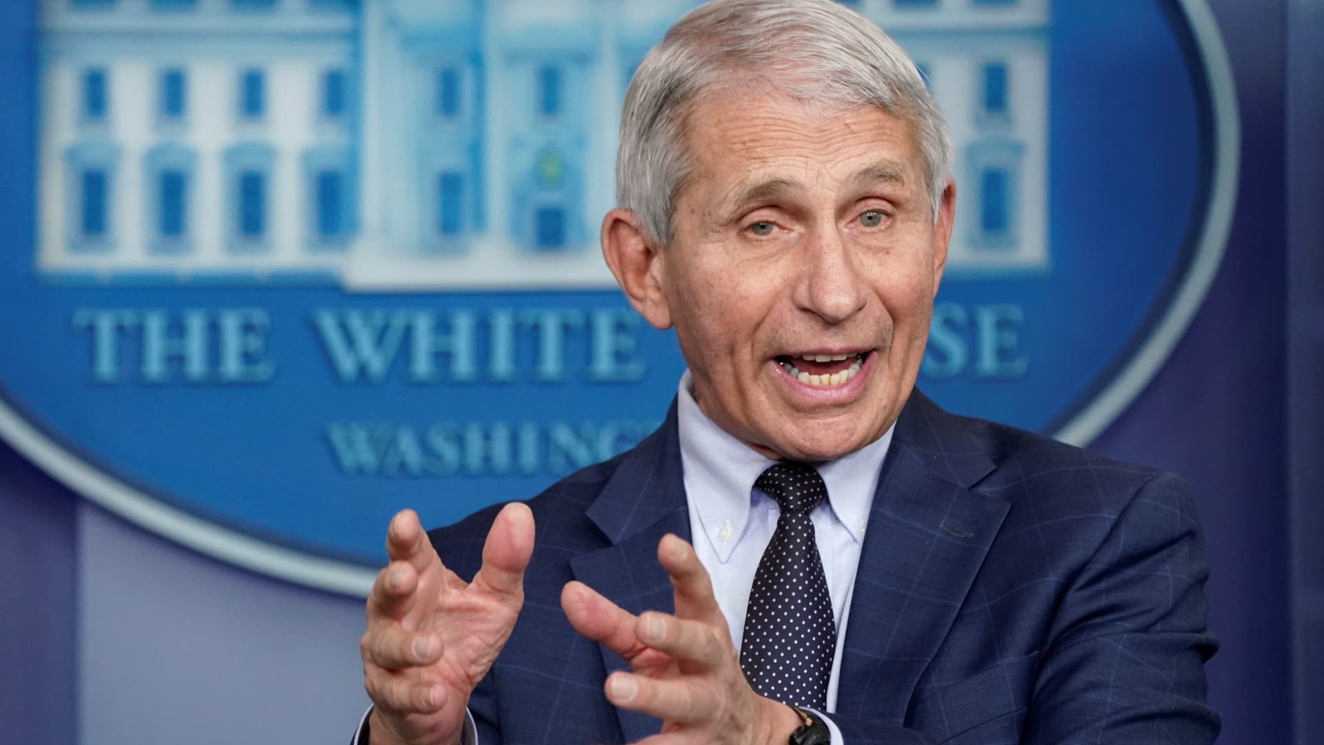Dr. Anthony Fauci speaks about the Omicron coronavirus variant during a press briefing at the White House in Washington, December 1, 2021.