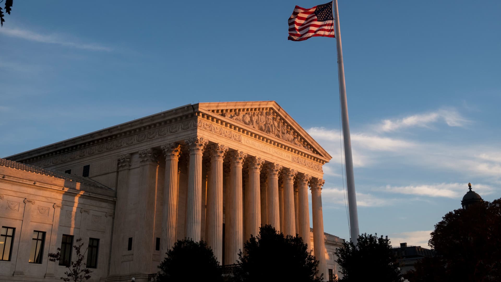 The U.S. Supreme Court building is seen at sunset in Washington on Thursday, Dec. 2, 2021.