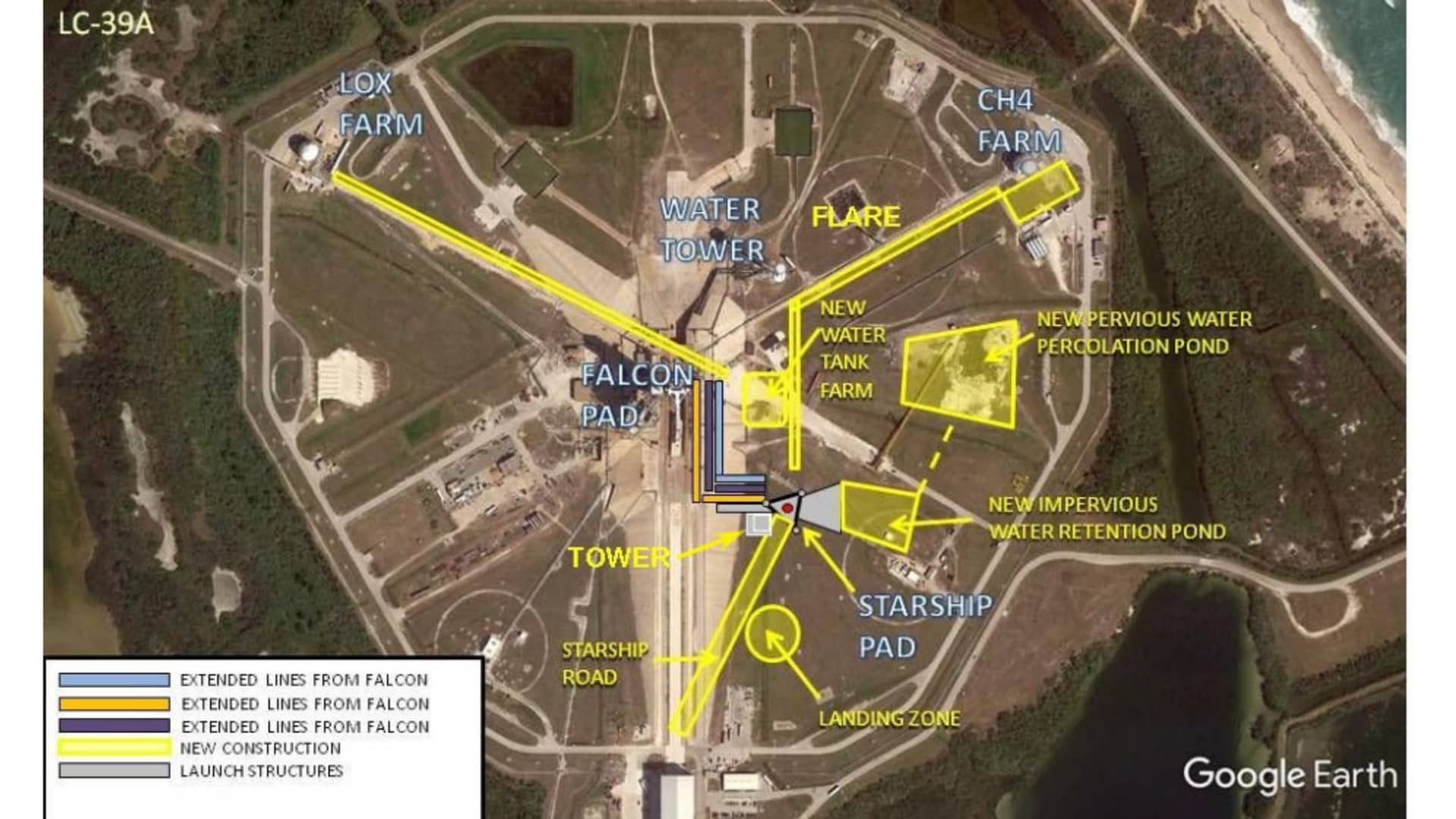 An image from NASA's 2019 environmental assessment of the SpaceX proposal to add launchpad infrastructure for Starship to Launch Complex 39A at Kennedy Space Center in Florida.