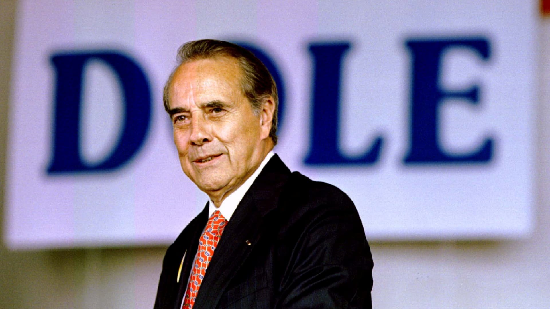 Republican presidential nominee Bob Dole addresses Republican faithful during a rally in a hanger of the MBS International Airport in Freeland, Michigan, U.S. September 13, 1996.