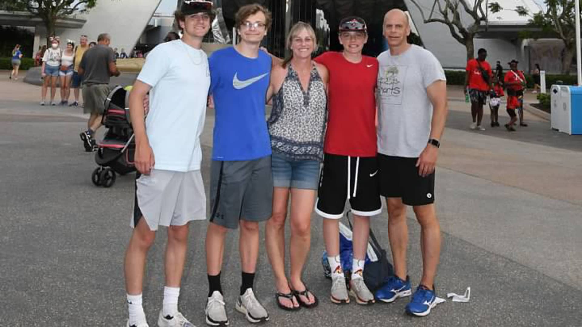 Kerry Greiner, center, with her husband and three sons on a family vacation. The family all became interested in investing during the pandemic.