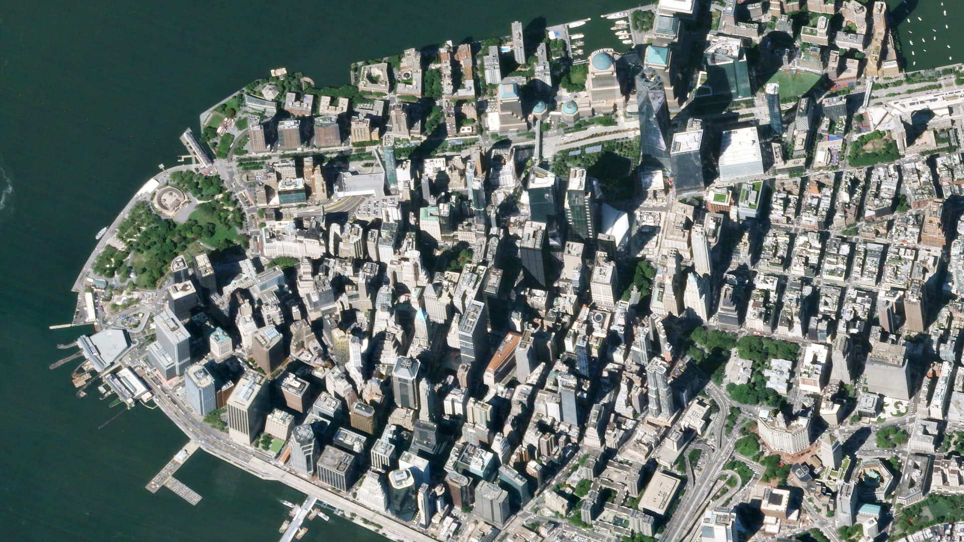 An image from one of the company's satellites shows Lower Manhattan in New York City.