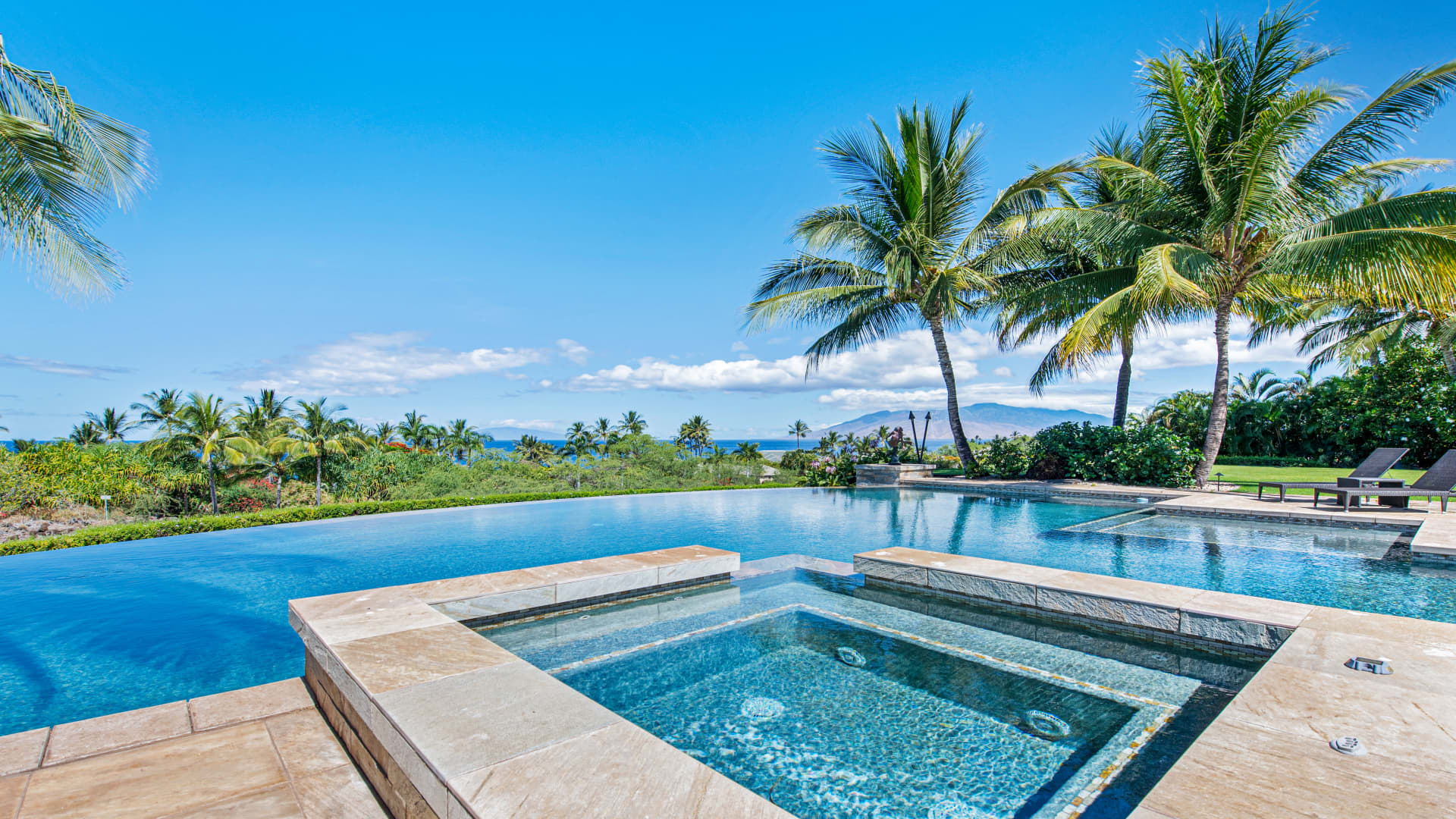 The view from the infinity pool of a Maui mansion that recently sold for $18 million.