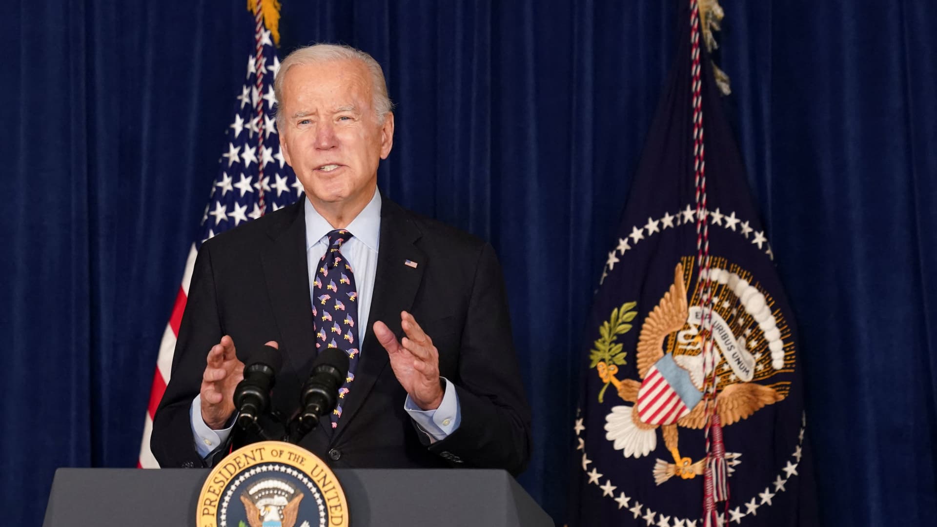 U.S. President Joe Biden speaks about the deadly tornadoes that struck Kentucky, in Wilmington, Delaware, U.S., December 11, 2021.