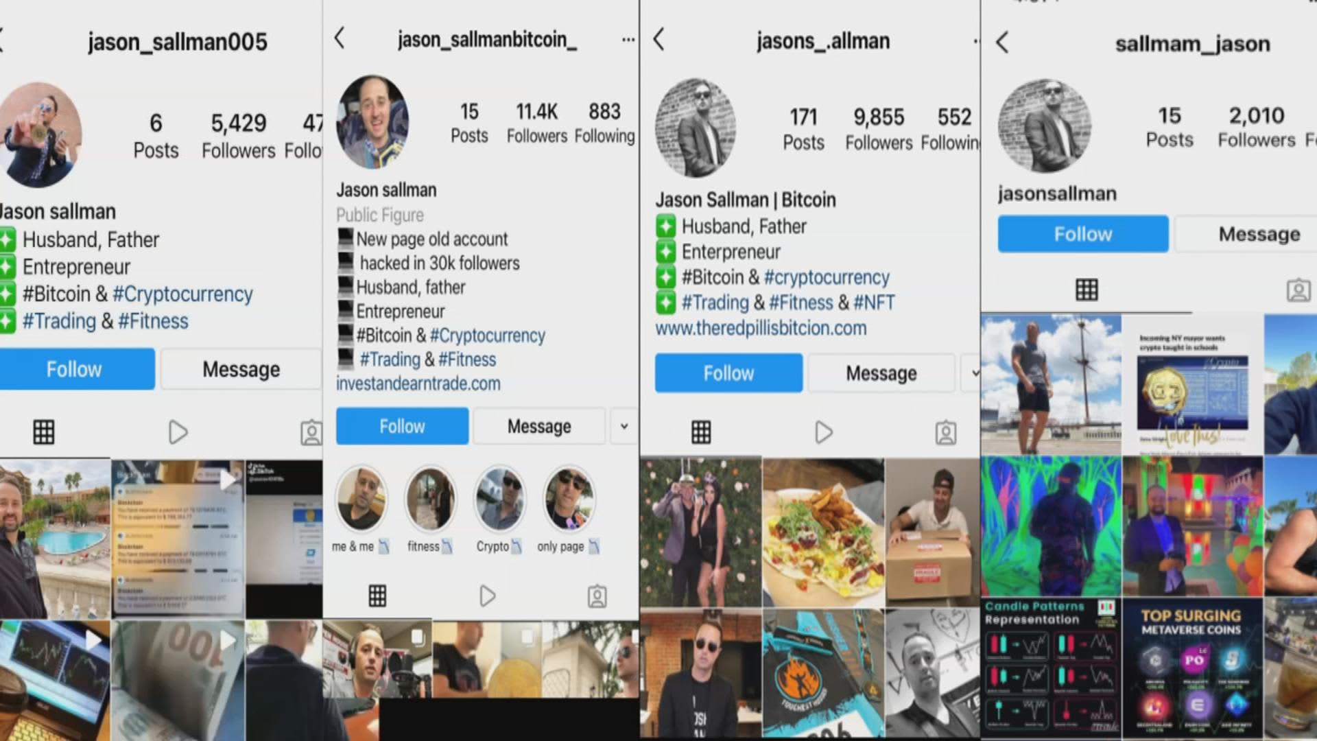 Jason Sallman said scammers are stealing his photos to create accounts that impersonate him on Instagram.