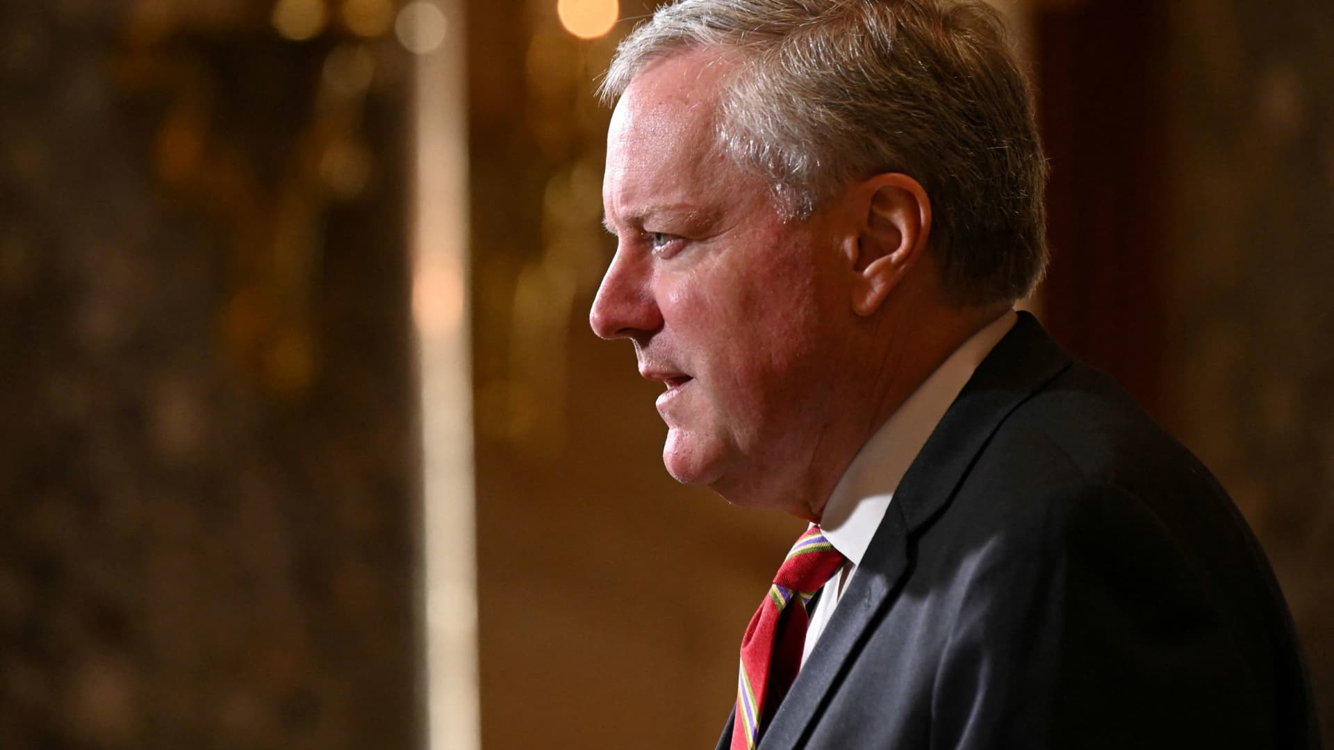 Then-White House Chief of Staff Mark Meadows speaks to reporters in the U.S. Capitol in Washington, July 29, 2020.
