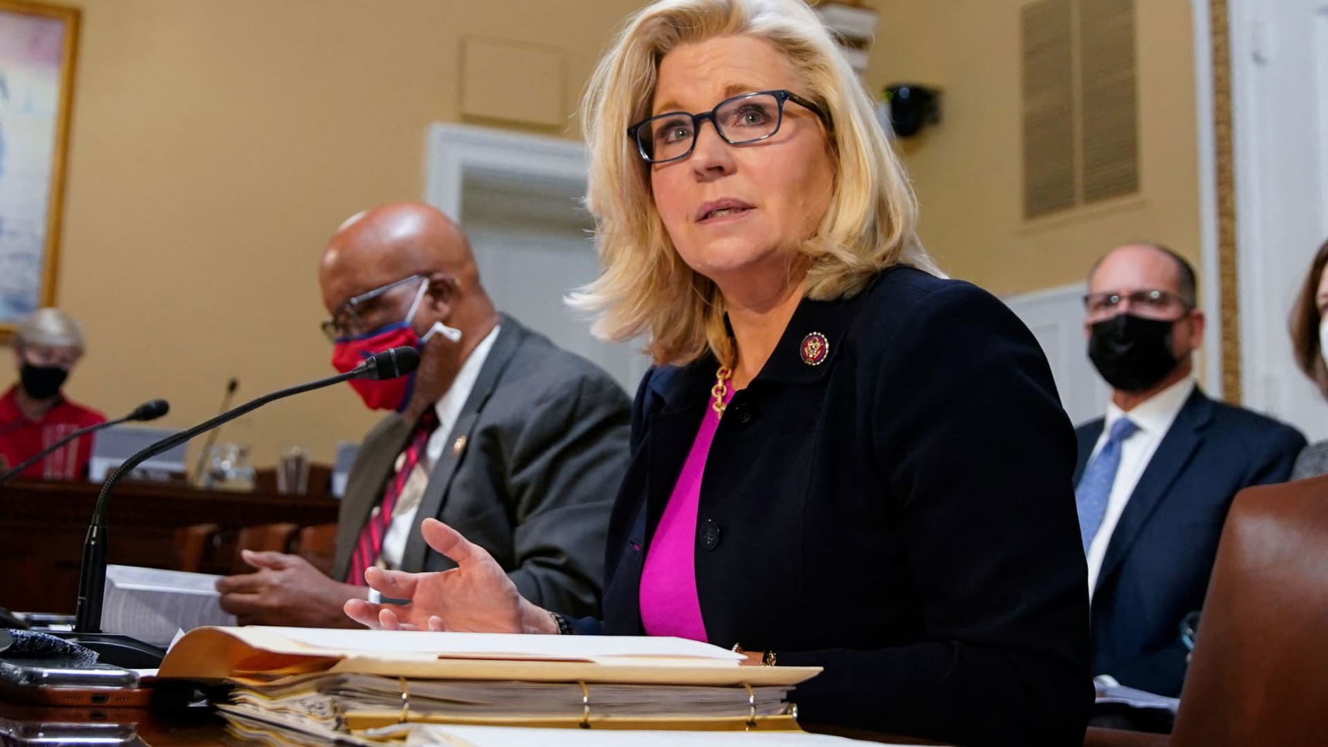 U.S. Representative Liz Cheney (R-WY) testifies before the House Rules Committee about the January 6th Select Committee recommendation that the House hold Mark Meadows in criminal contempt of Congress at the U.S. Capitol building in Washington, December 14, 2021.