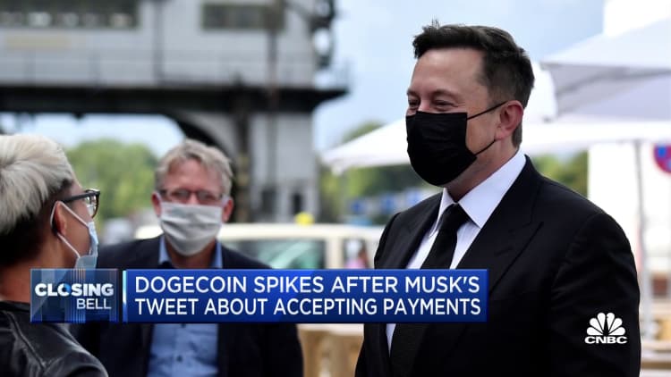 Dogecoin jumps after Elon Musk says he'll accept it for some merchandise