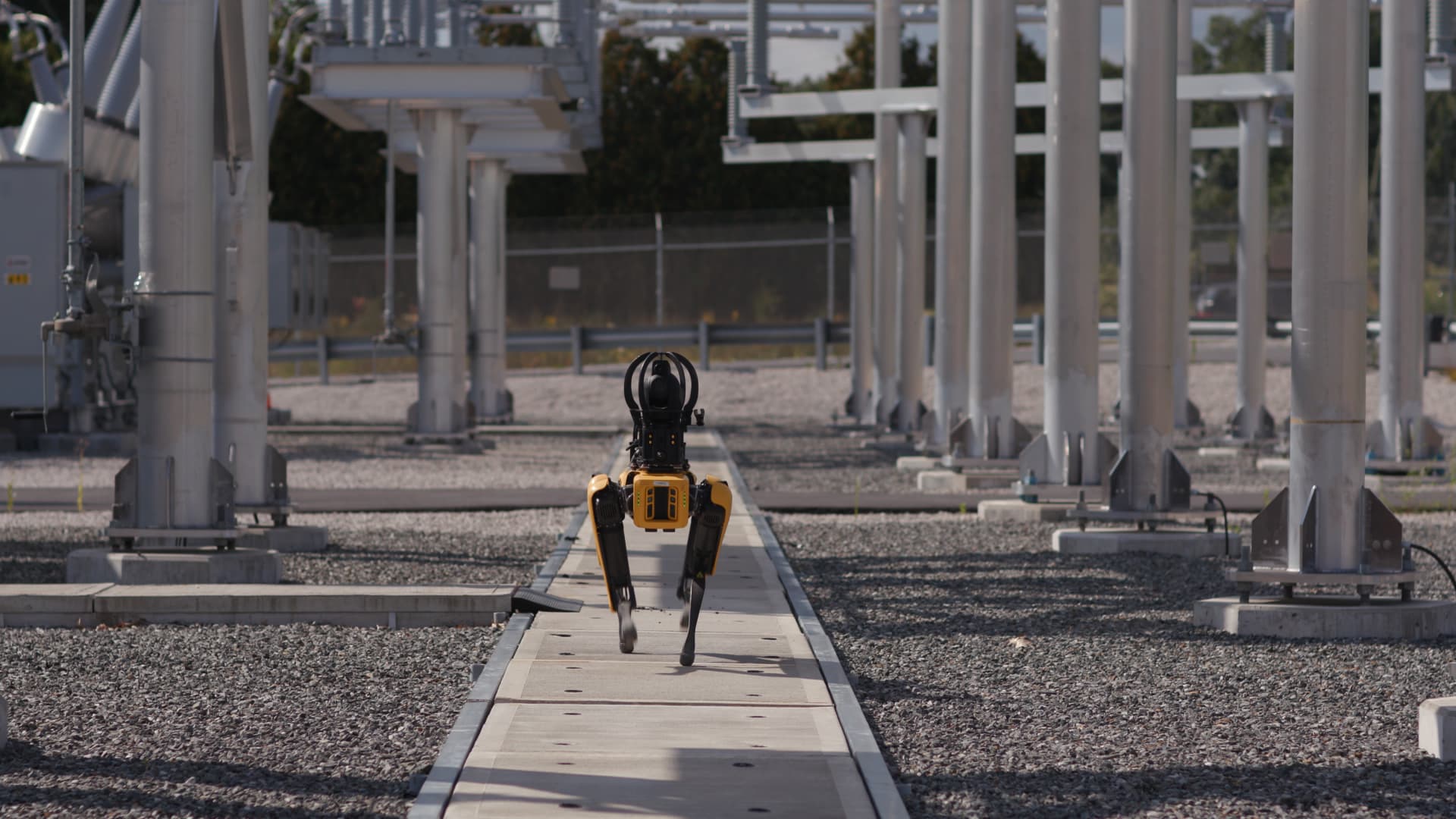 Electric and gas utility company, National Grid, uses a quadruped robot made by Boston Dynamics to do an inspection at one of its substations in Massachusetts.