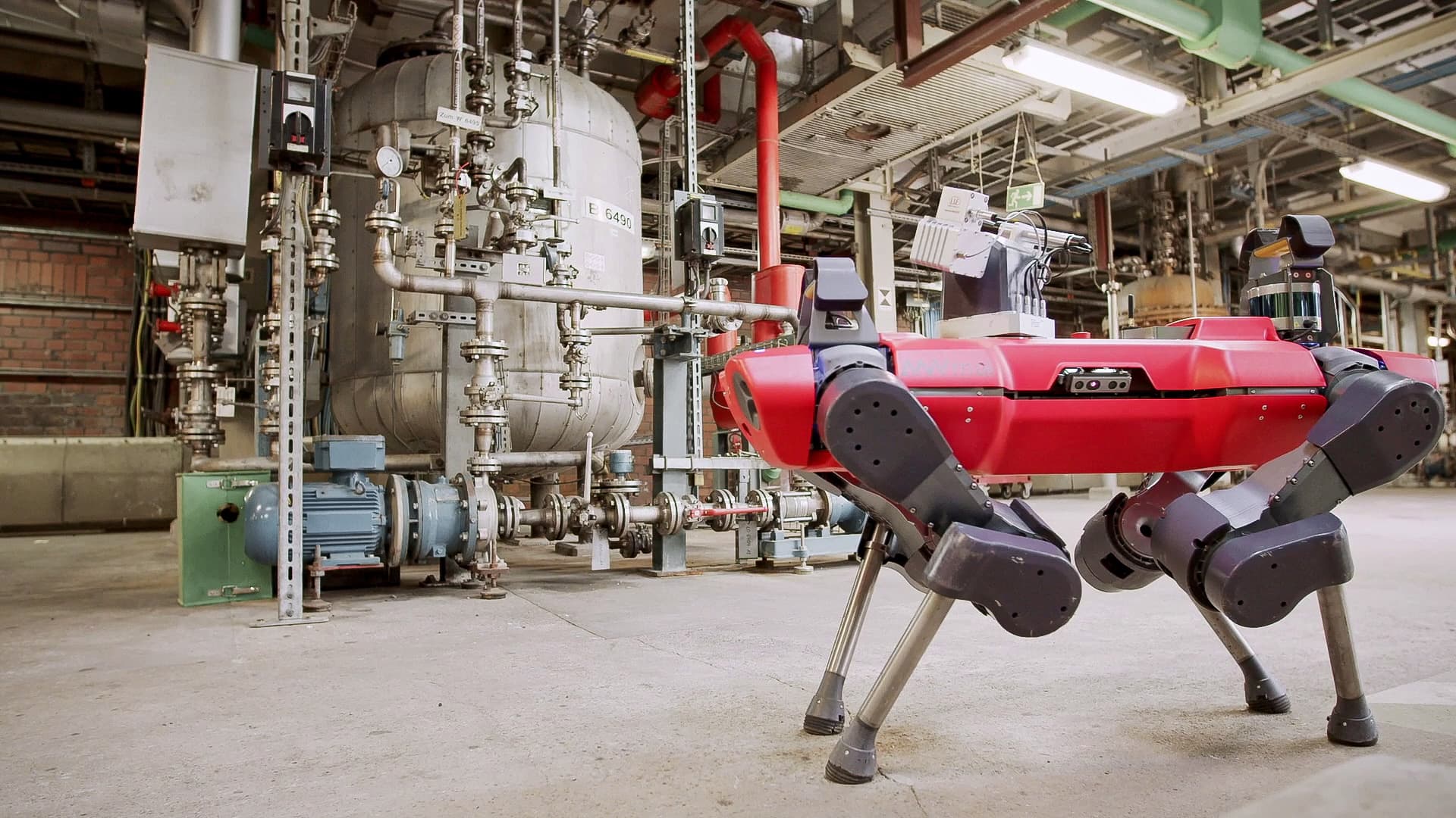 Anybotics' Anymal robot gathers data at a BASF plant.