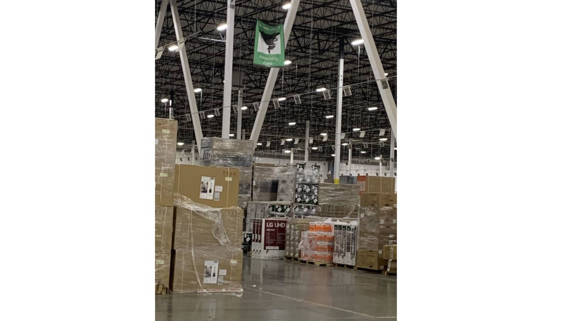 A tornado assembly area in an Edwardsville, Illinois, Amazon warehouse, known as STL6.