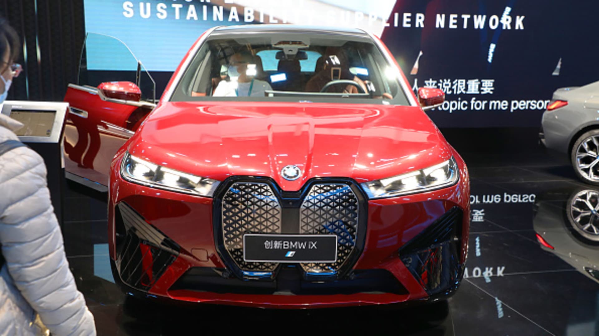 A BMW iX car is on display during the 4th China International Import Expo (CIIE) at the National Exhibition and Convention Center in Shanghai.