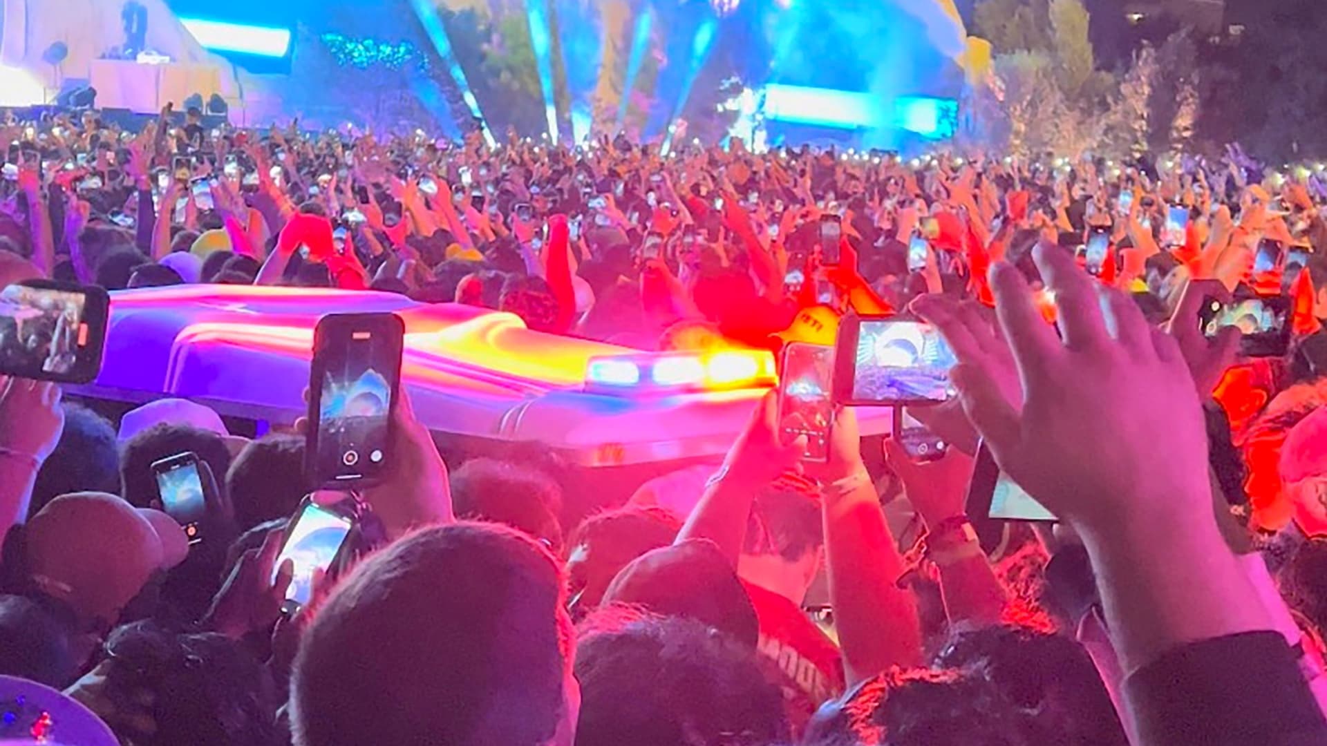 An ambulance is seen in the crowd during the Astroworld music festiwal in Houston, Texas, U.S., November 5, 2021 in this still image obtained from a social media video on November 6, 2021.