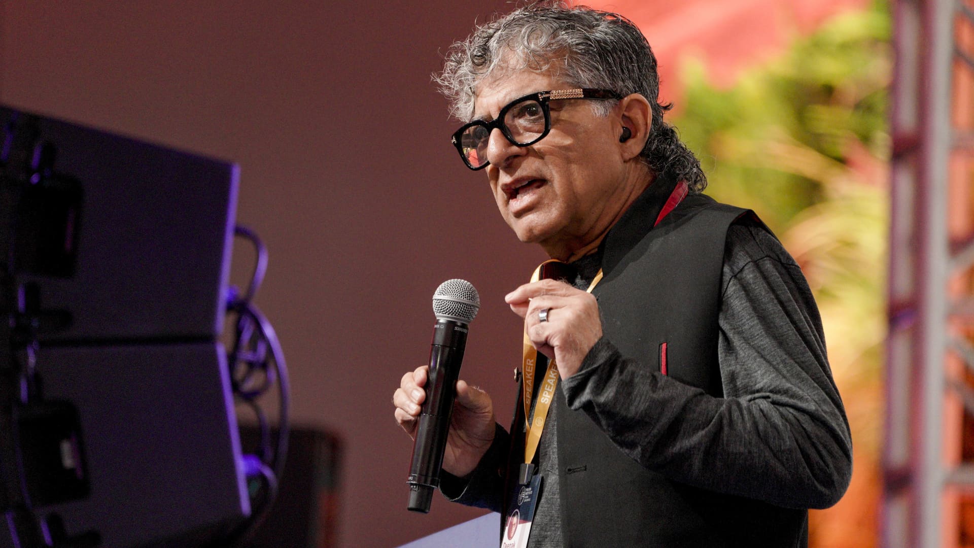 Deepak Chopra, founder of the Chopra Foundation and Chopra Global, speaks during the Milken Institute Global Conference in Beverly Hills, California, on Oct. 18, 2021.