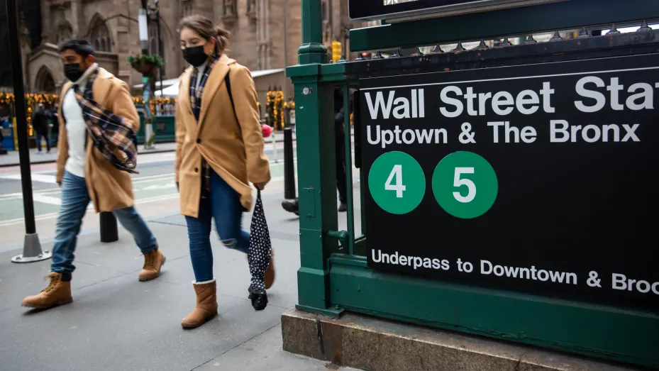 A Wall Street subway station near the New York Stock Exchange (NYSE) in New York, on Monday, Jan. 3, 2022.
