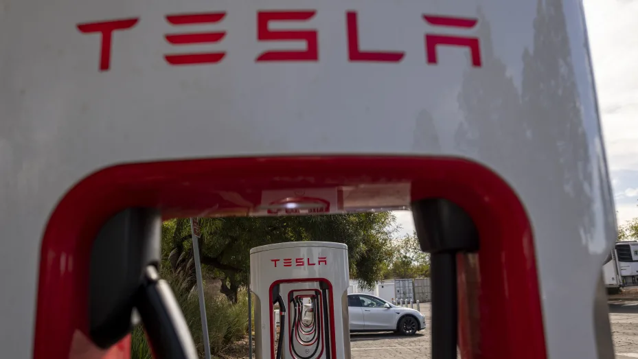 A Tesla Supercharger station in Vallejo, California, U.S., on Tuesday, Oct. 19, 2021. Tesla Inc. is expected to release earnings figures on October 20.