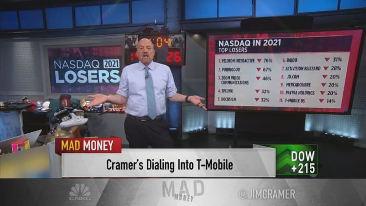 Jim Cramer expects more pain this year for some of the Nasdaq 100's worst 2021 performers