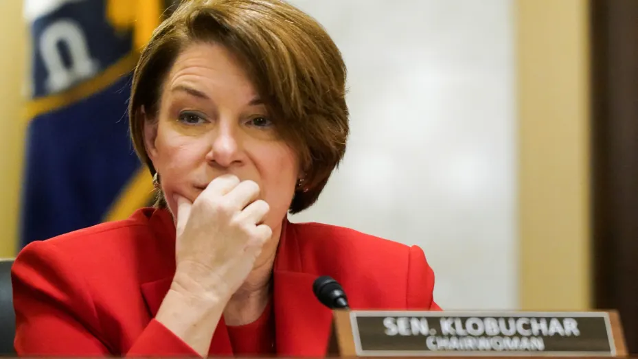 U.S. Senate Rules and Administration Committee Chair Sen. Amy Klobuchar (D-MN) presides during a Senate Rules and Administration Committee oversight hearing to examine the U.S. Capitol Police following the January 6, 2021 attack on the Capitol, one day be