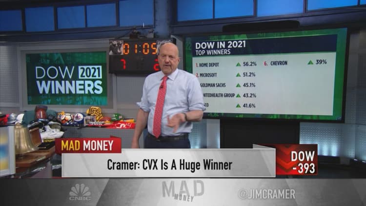 Jim Cramer offers his 2022 forecast for last year's best-performing Dow stocks
