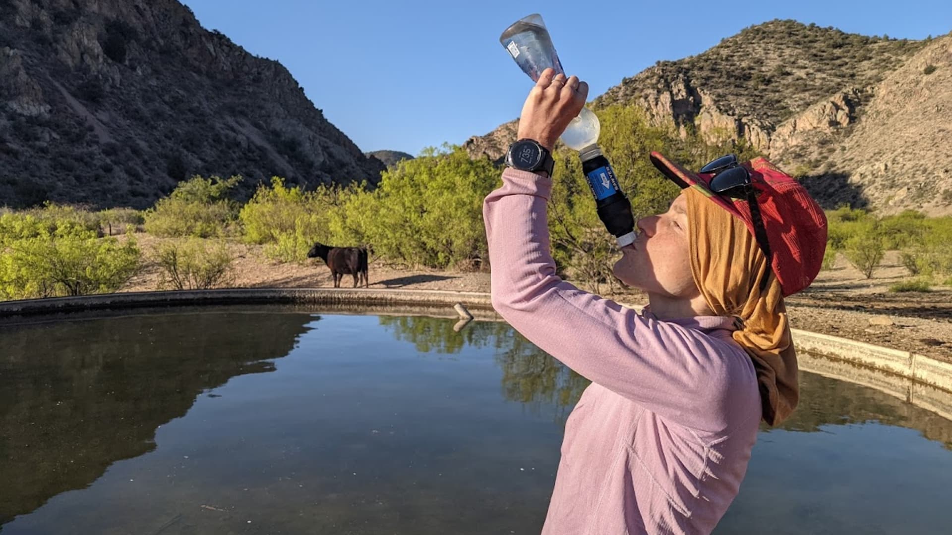 The couple reused disposable water bottles throughout their hike since they weigh less than aluminum bottles.