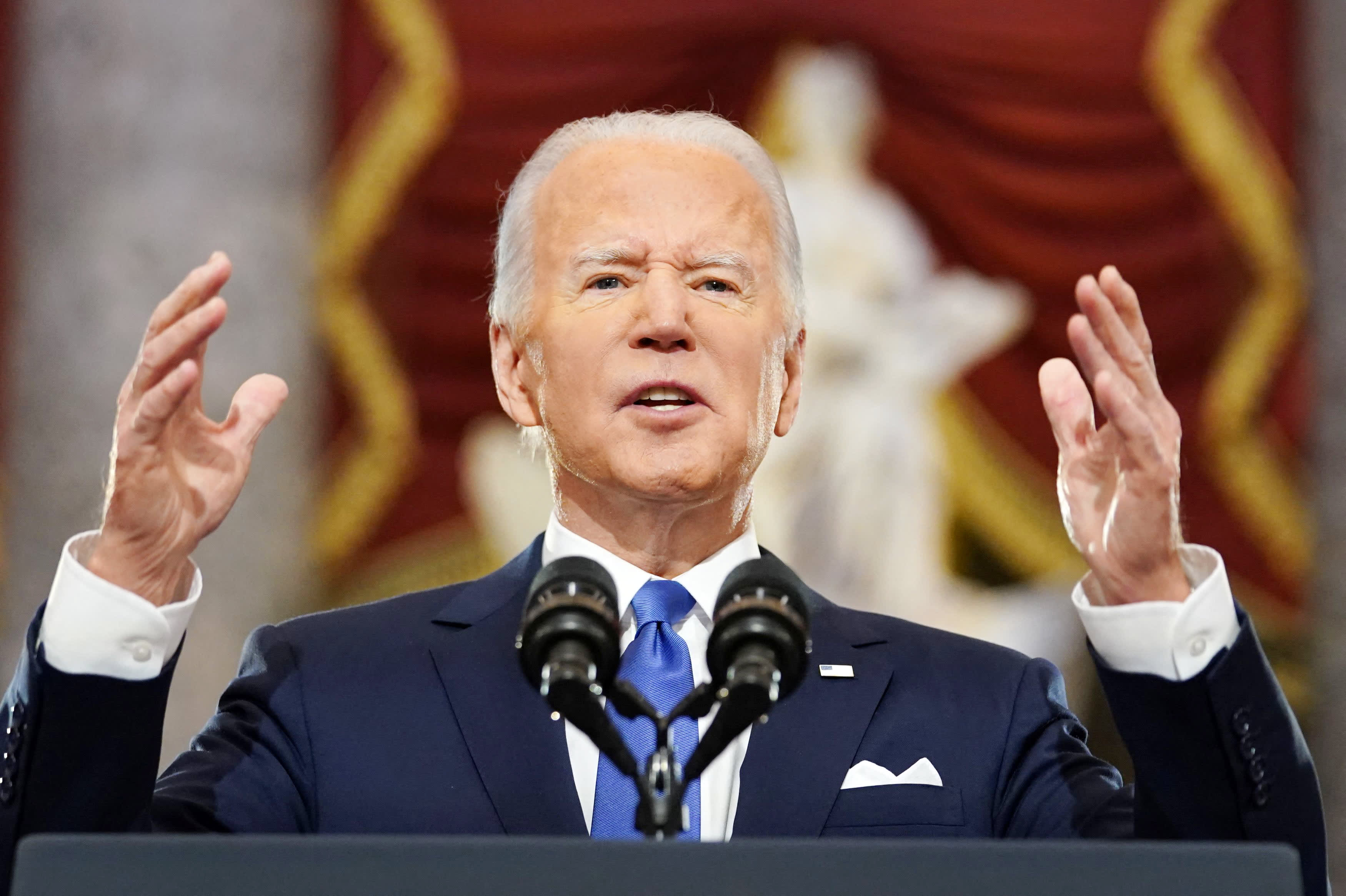 ‘You can’t love your country only when you win’: Biden urges Americans to defend the right to vote, condemns Trump election lies on Jan. 6 anniversary