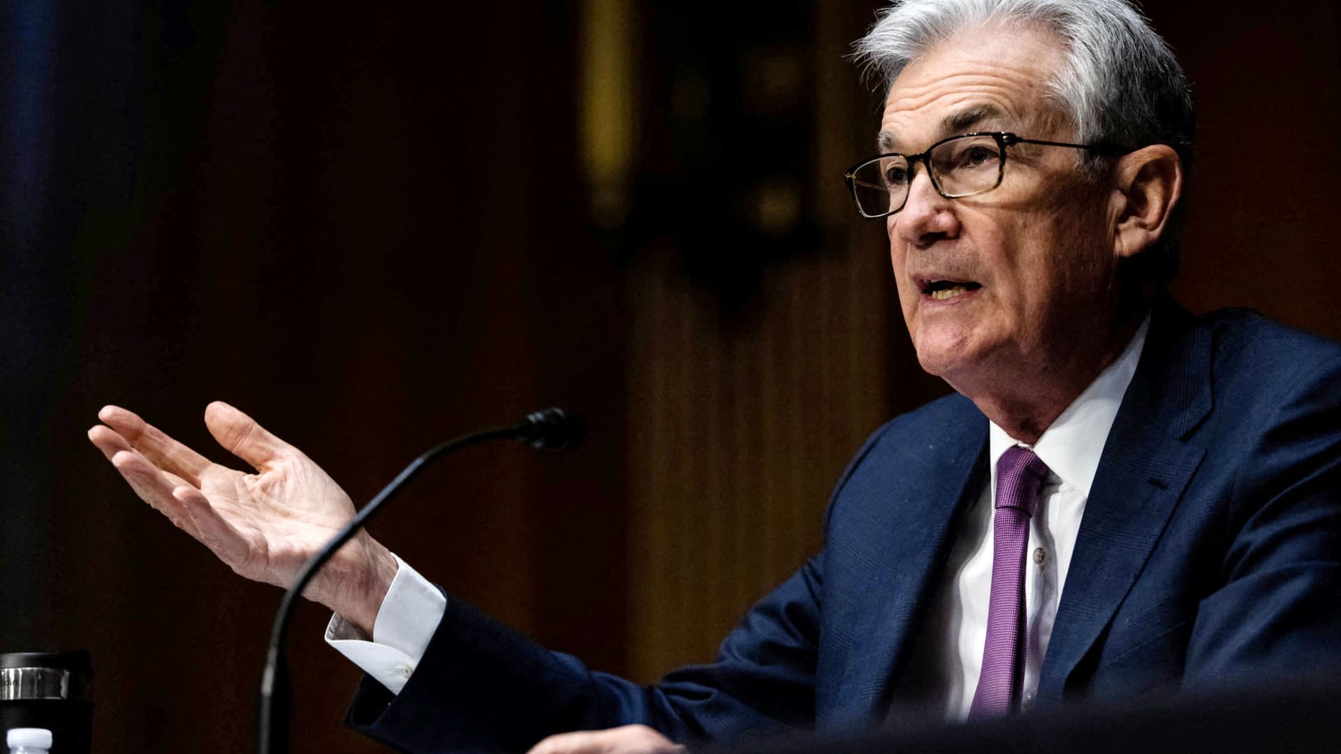 U.S. Federal Reserve Board Chairman Jerome Powell speaks during his re-nominations hearing of the Senate Banking, Housing and Urban Affairs Committee on Capitol Hill, in Washington, U.S., January 11, 2022.