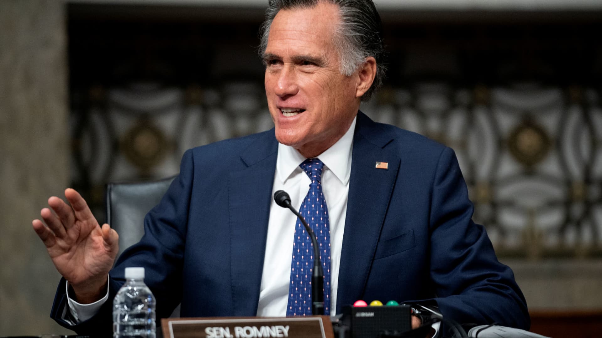 U.S. Senator Mitt Romney (R-UT) speaks during a Senate Health, Education, Labor, and Pensions Committee hearing to examine the federal response to the coronavirus disease (COVID-19) and new emerging variants at Capitol Hill in Washington, D.C., January 11, 2022.