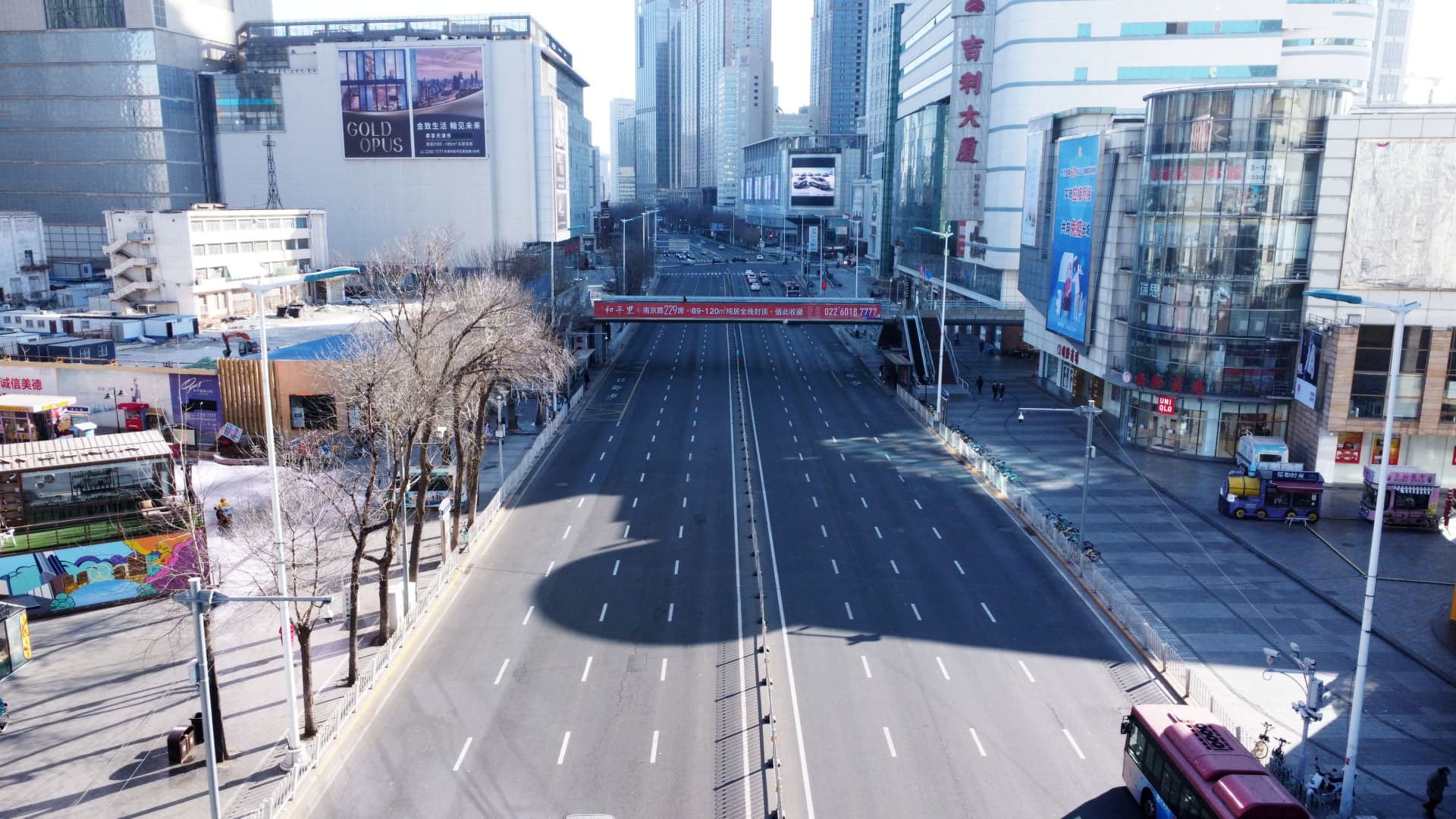 Streets in Tianjin, China, empty out on Jan. 10, 2022, as the city enters partial lockdown following a spike in omicron cases.