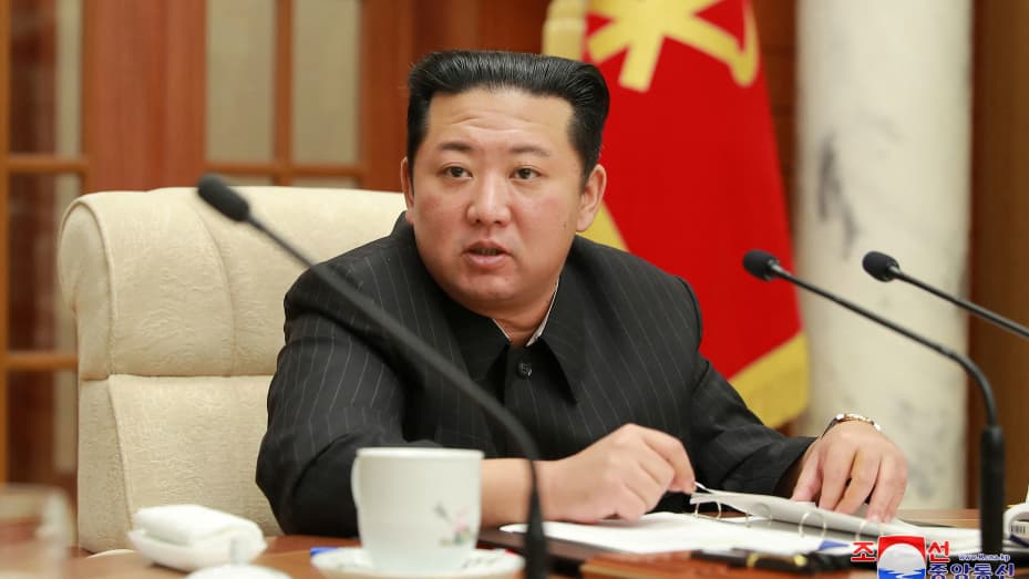 North Korean leader Kim Jong Un attends a meeting of the politburo of the ruling Workers' Party in Pyongyang, North Korea, January 19, 2022 in this photo released by North Korea's Korean Central News Agency (KCNA) January 20, 2022.