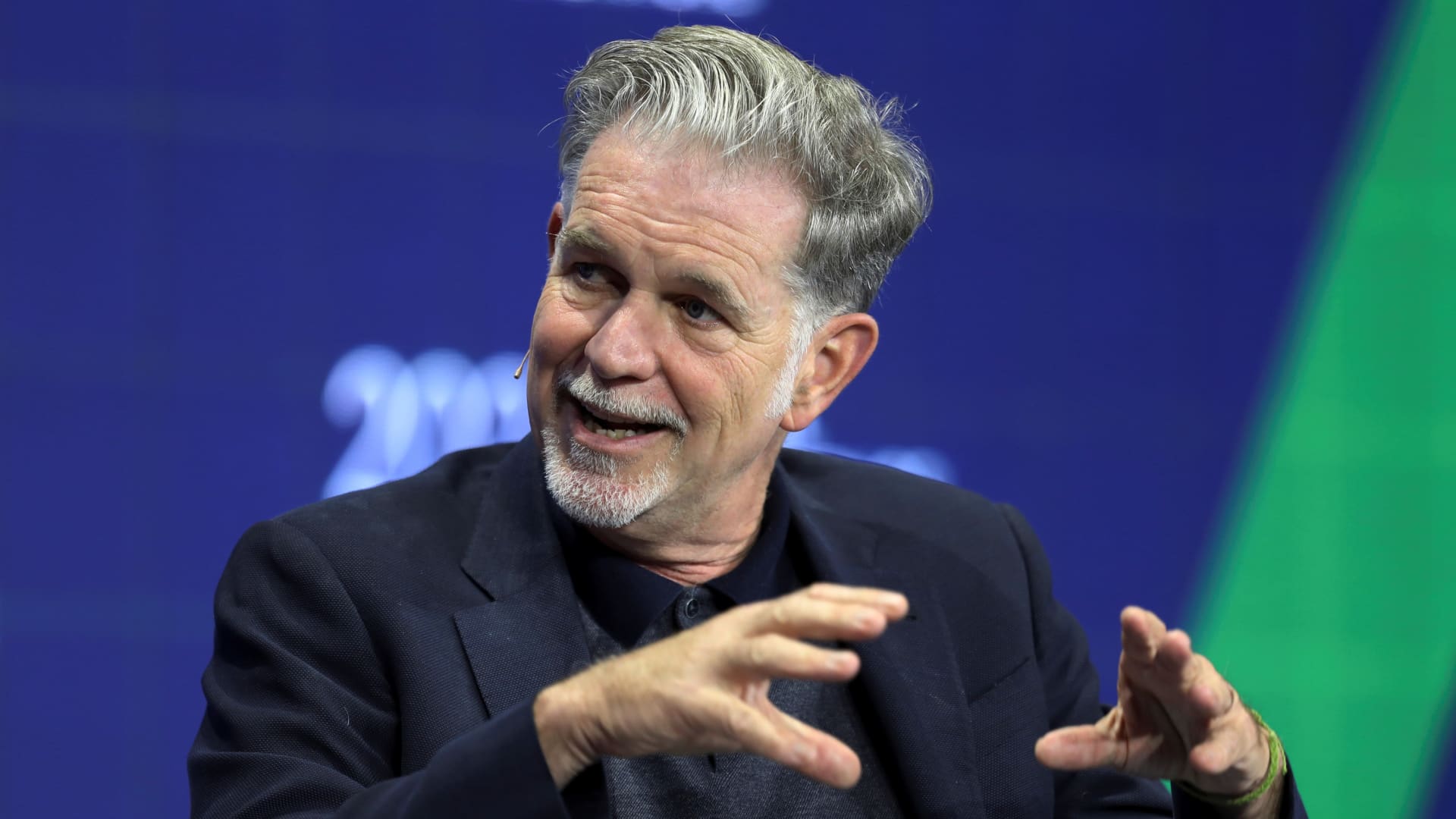 Reed Hastings, Co-CEO, Netflix speaks at the 2021 Milken Institute Global Conference in Beverly Hills, California, U.S. October 18, 2021.