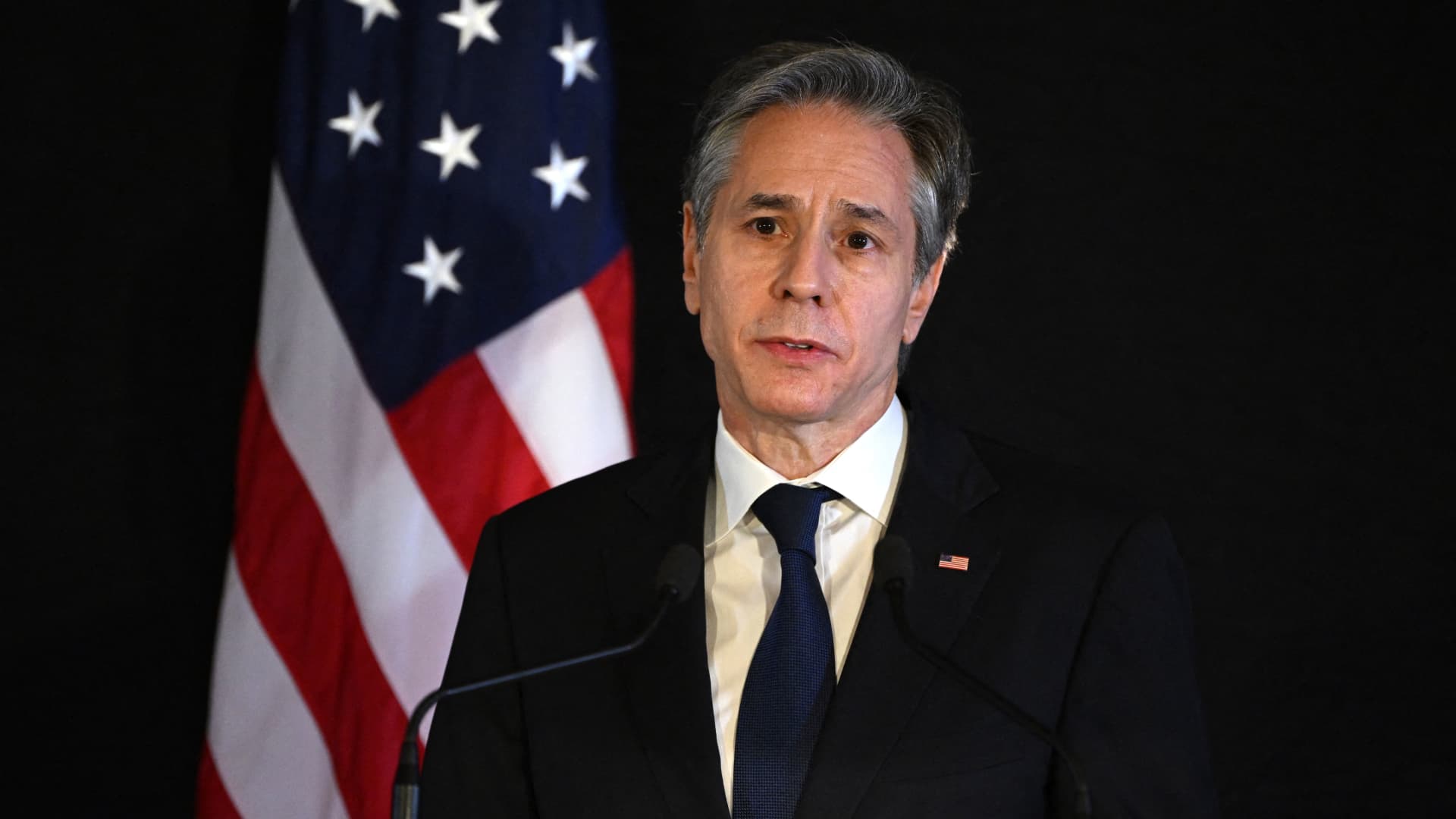 US Secretary of State Antony Blinken gives a press conference in Geneva on January 21, 2022 after meeting Russian Foreign Minister.