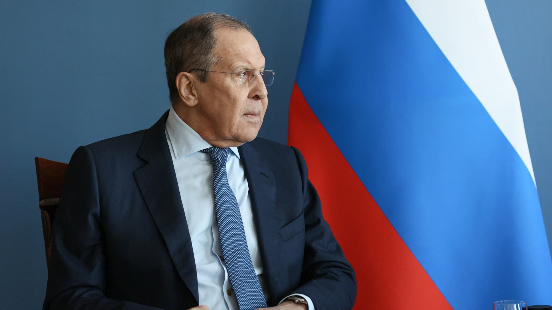 Russian Foreign Minister Sergei Lavrov attends a meeting with Switzerland's President and head of the Federal Department of Foreign Affairs Ignazio Cassis, on the sidelines of the U.S.-Russia summit in Geneva, Switzerland January 21, 2022.