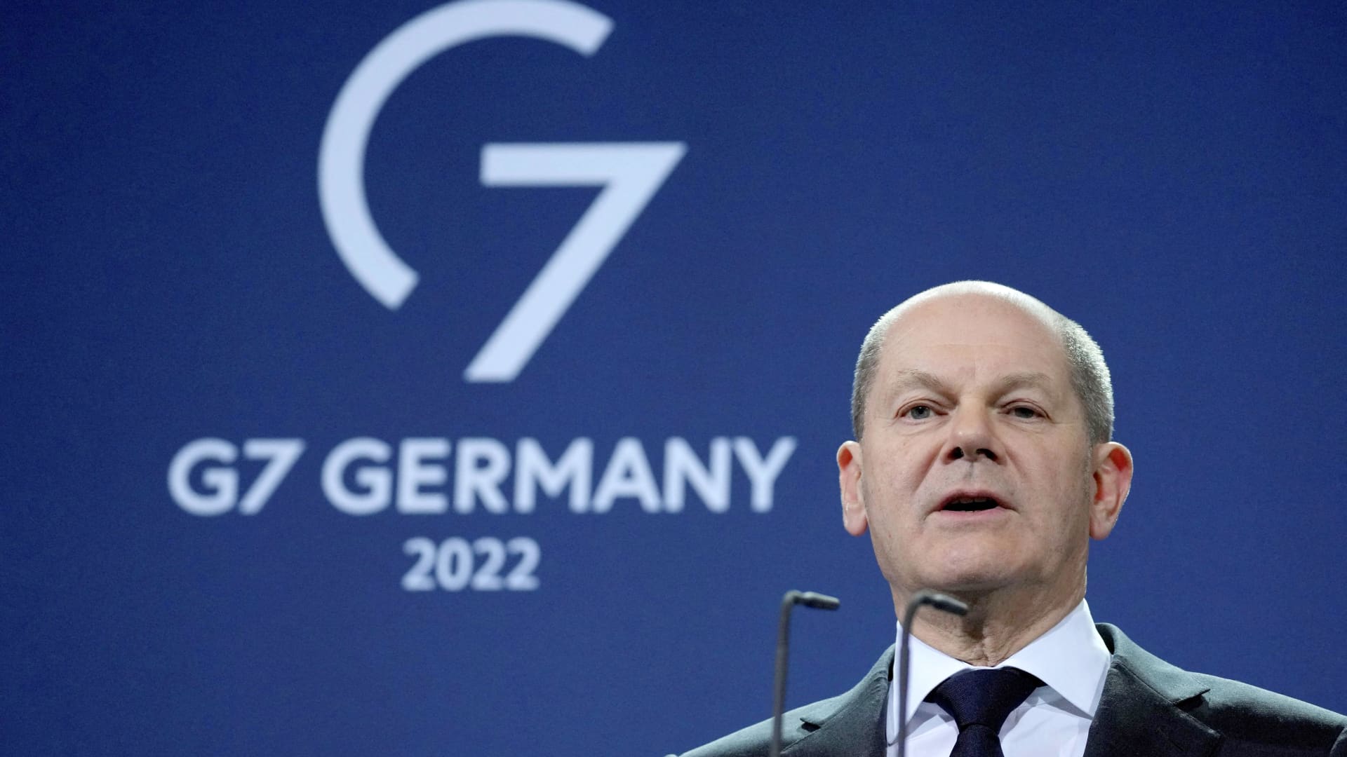 German Chancellor Olaf Scholz speaks during a joint news conference with German Economy and Climate Minister Robert Habeck and German Finance Minister Christian Lindner in Berlin, Germany, January 21, 2022.