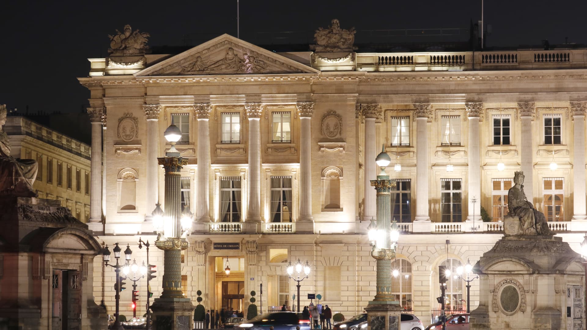The Crillon hotel, Paris, seen from La Place de la Concorde.