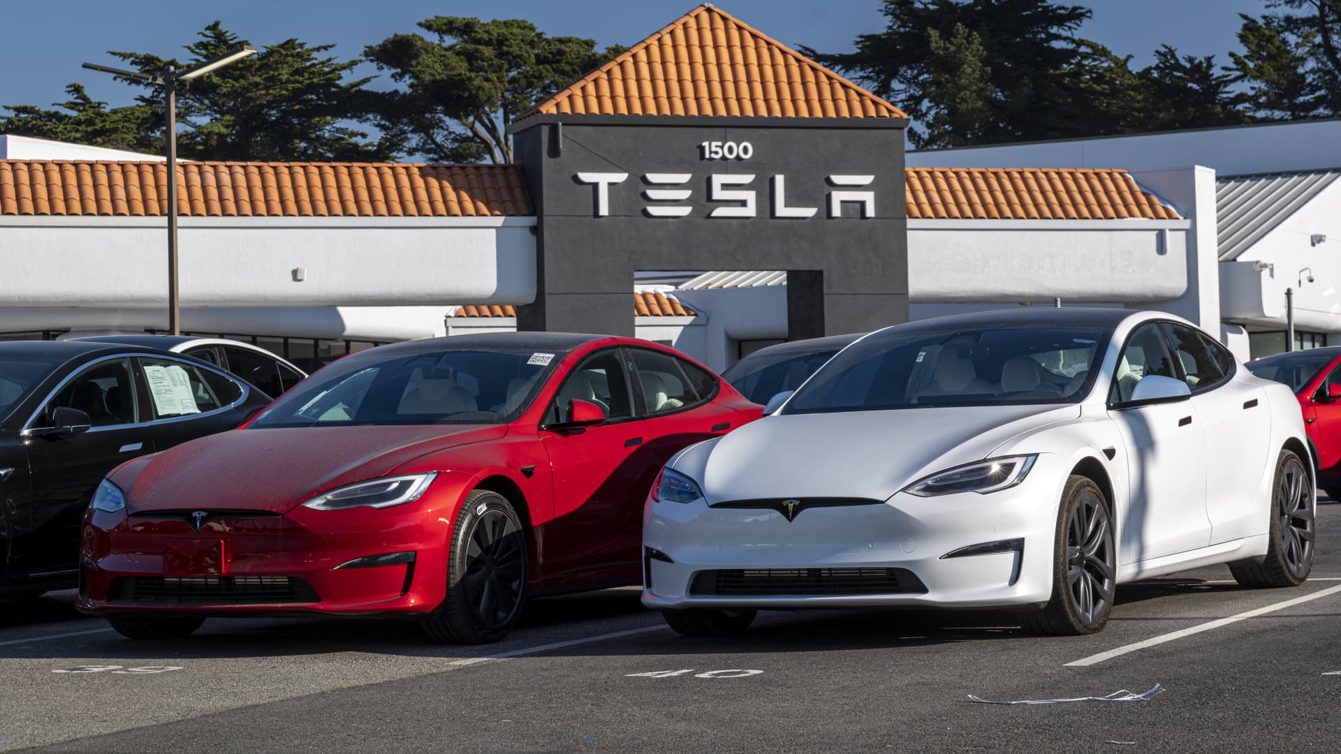 A Tesla dealership in Colma, California, U.S., on Wednesday, Jan. 26, 2022.